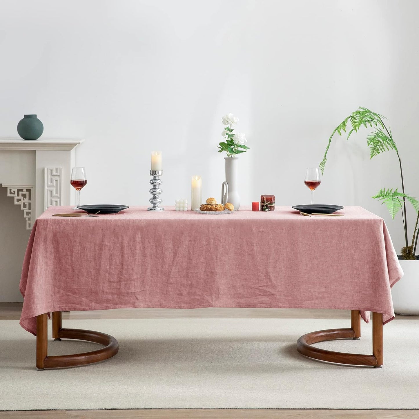 EVERLY 100% Pure Linen Rectangle Tablecloths 60x108Inches for Dining,Buffet Parties,Picnic,Events,Weddings and Restaurants,Decorative Halloween,Thanksgiving Machine Washable Tablecloths-Muddy Pink