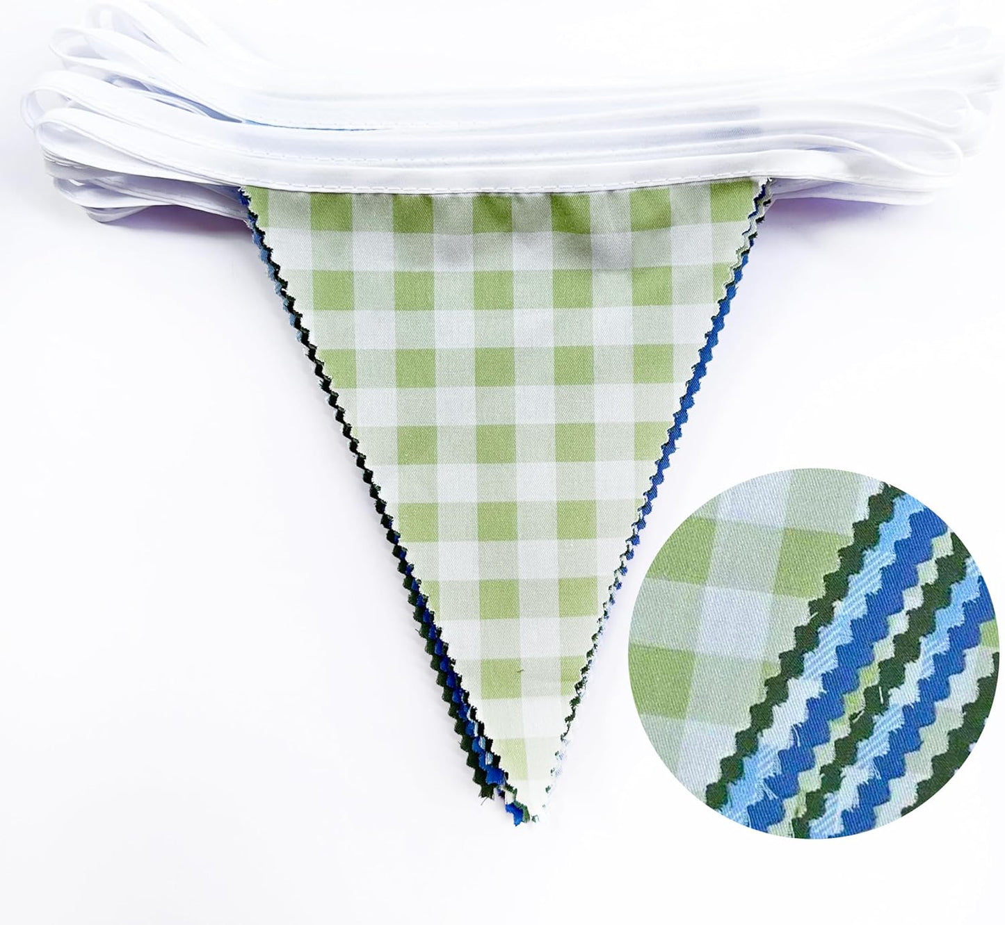 32Ft Blue Green Party Decorations Dusty Blue Sage Green Gingham Fabric Triangle Banner Flag Plaid Pennant Garland Streamers for Hole in One Birthday Baby Shower Masters Golf Graduation Decor Supplies