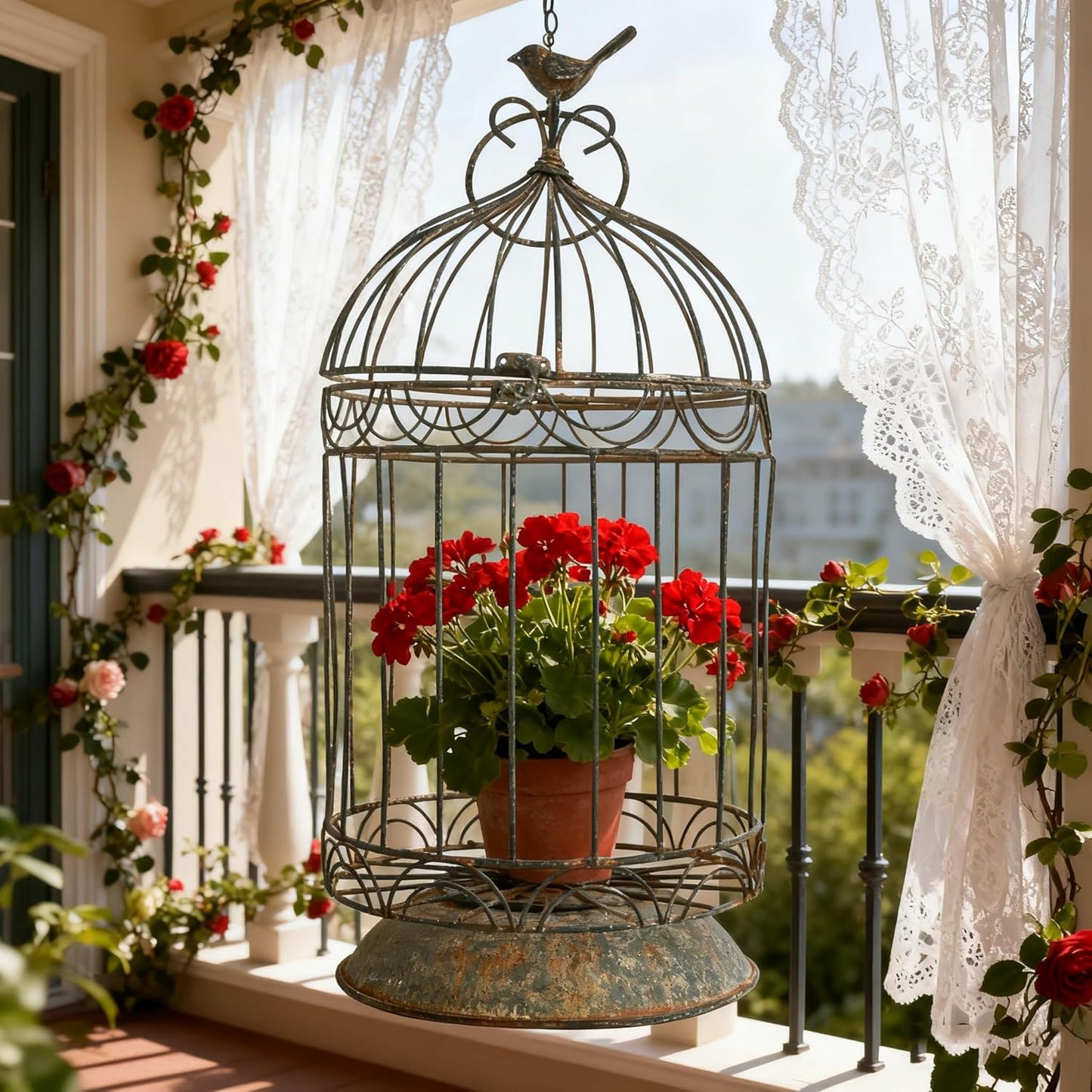 Rustic Farmhouse Metal Planter Holder Vintage Birdcage Distressed Deractive Plants Stand for Wedding Decor Party Centerpieces Garden Home Patio Outdoor Indoor Decor