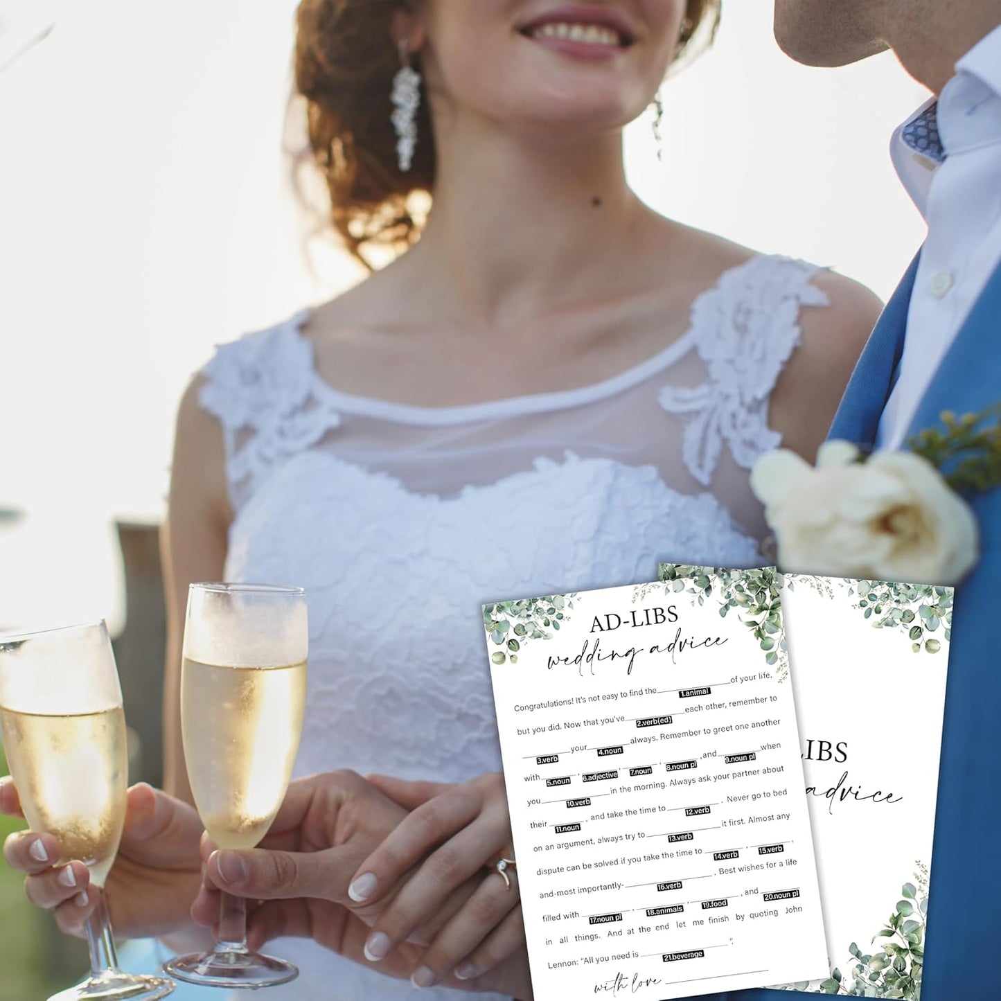 Eucalyptus Bridal Shower Game Cards - Ad-libs Wedding Advice and Wishes for The Mr and Mrs, Engagement Bridal Shower Games for 30 Guests, Wedding Advice Cards Set of 30, Activity Supplies & Favor/A04