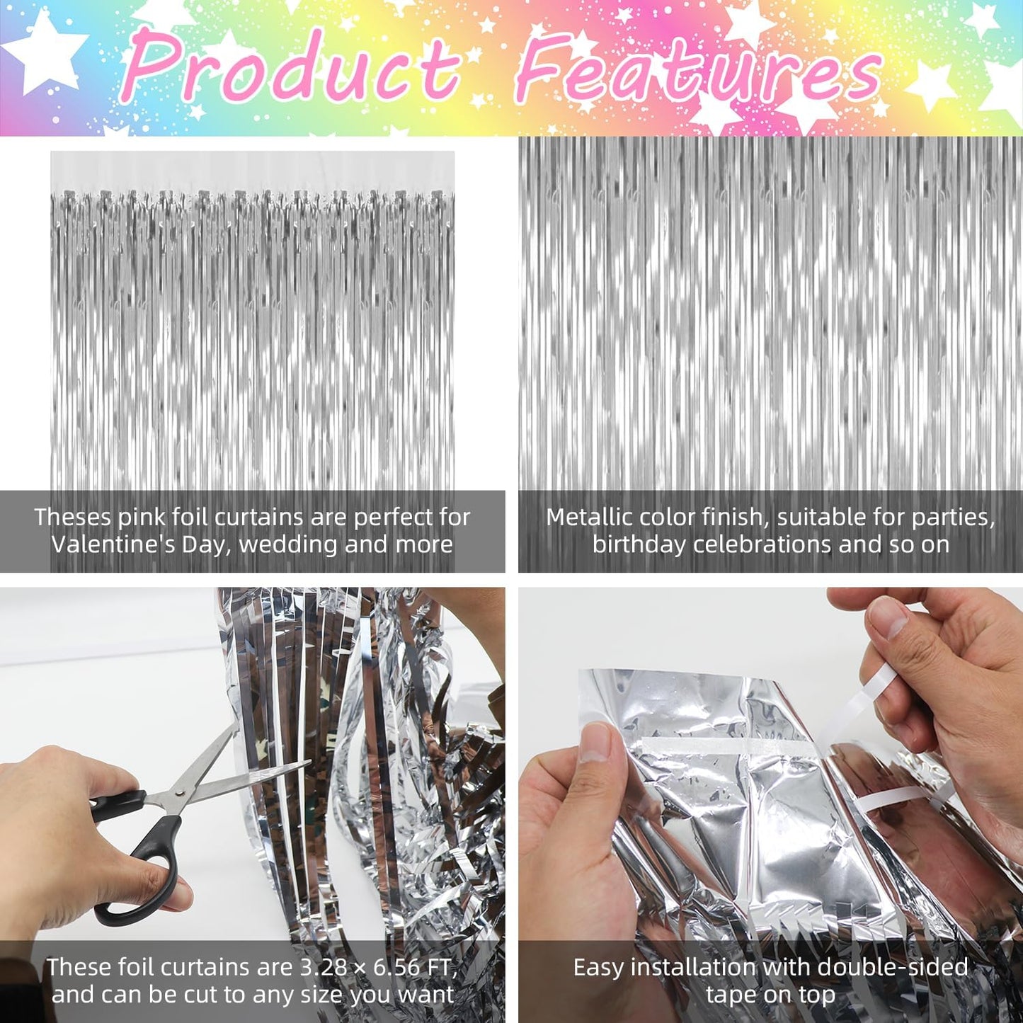 5 Pack Silver Backdrop Curtain Party Decorations Foil Fringe Backdrop Silver Tinsel Streamers Birthday Bachelorette New Year Christmas Wedding Baby Shower Disco Party Decorations