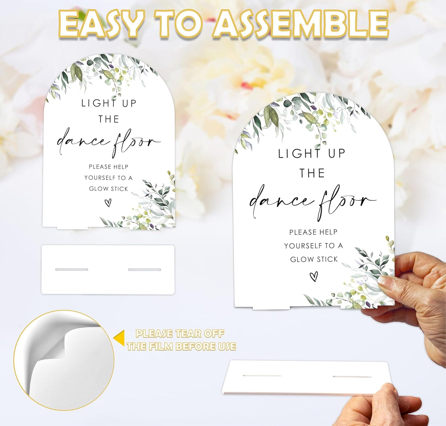 Greenery Glow Stick Sign, 6 x 8 Inch White Arch Acrylic Wedding Sign with Holder, Wedding Sign for Ceremony and Reception, Wedding Decoration, Wedding Supplies - LY22