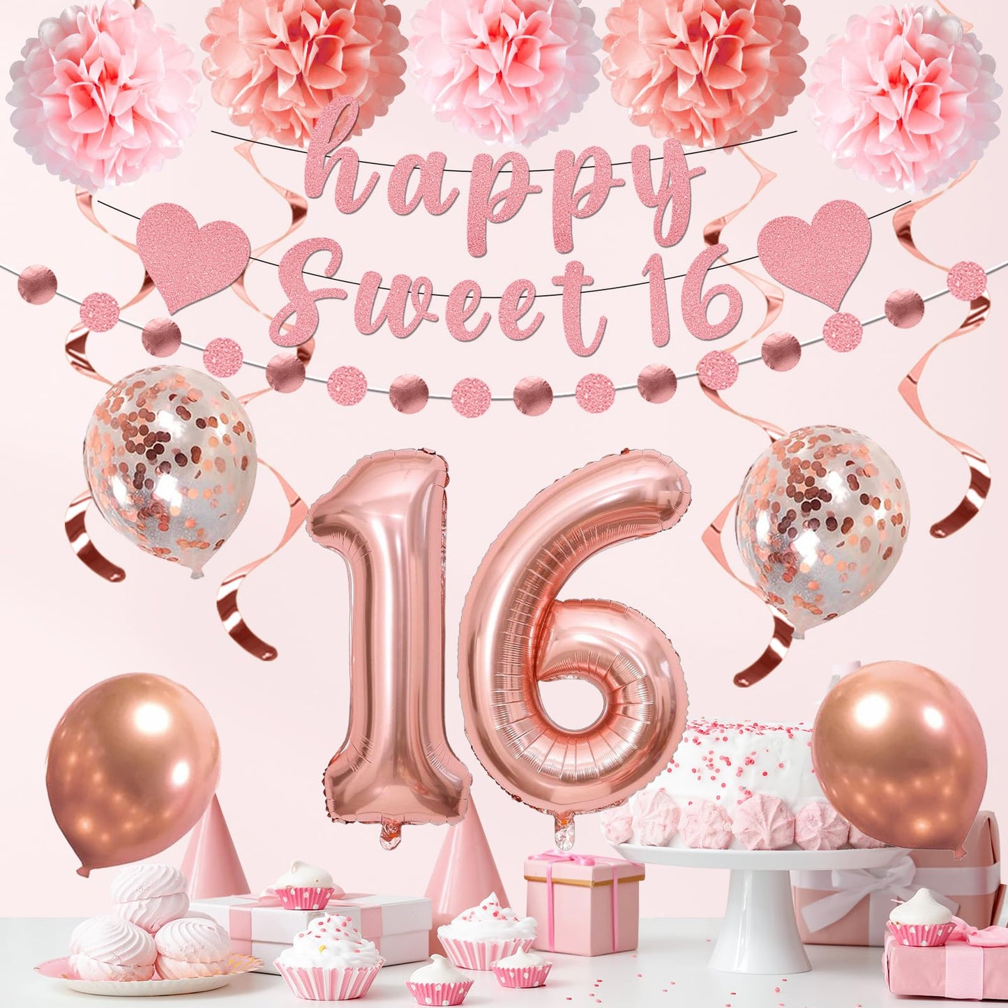 Yatufom 16th Birthday Decorations for Girls, 16th Birthday Party Supplies