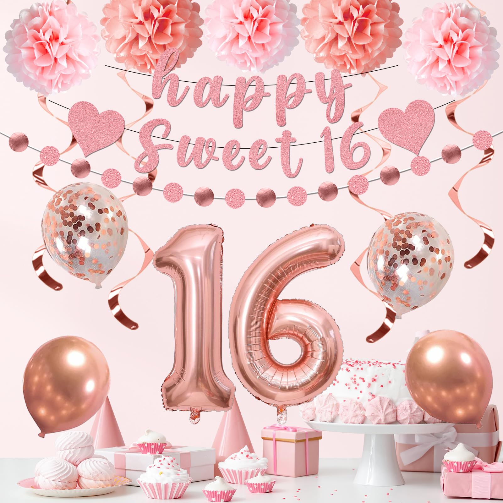 Yatufom 16th Birthday Decorations for Girls, 16th Birthday Party Supplies