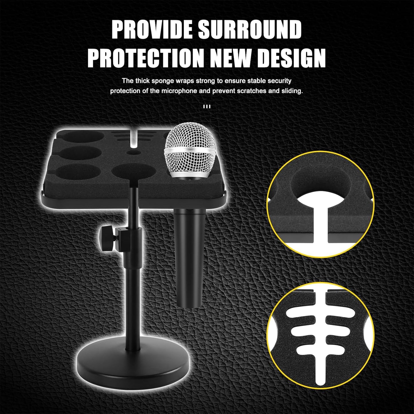 Multi Microphone Holder, Wired and Wireless Mic Holder for Stand, Hold Up to 7 Microphones, Aluminum, Black with stand