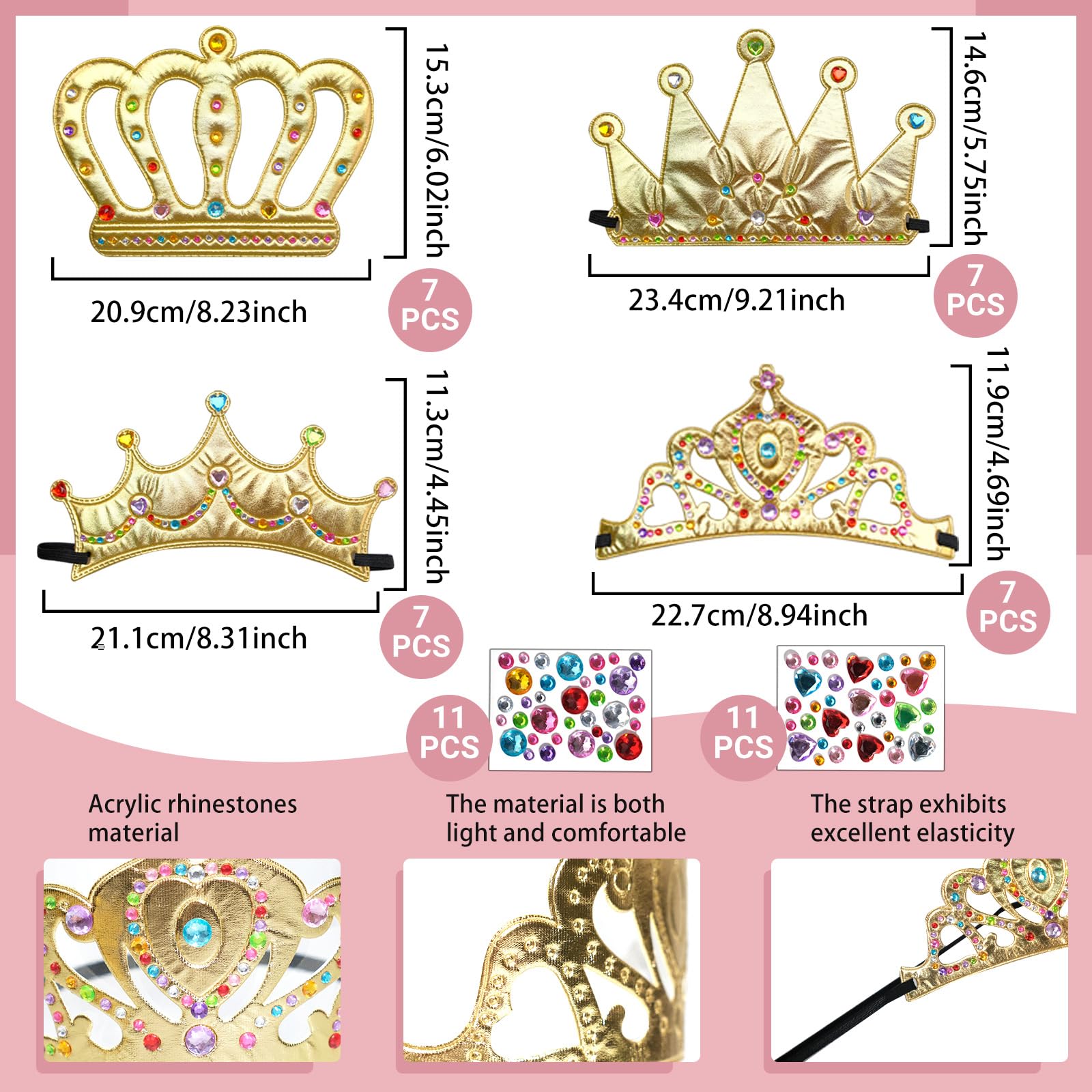 SENONAPO 50 Pcs Foam Crowns Kids Princess Tiaras Crowns Bulk with 2 Styles DIY Diamond Sticker