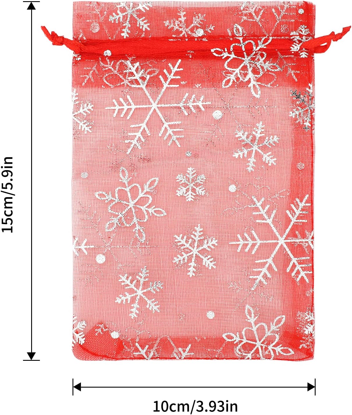 jijAcraft 4x6 Inch Christmas Organza Bags - 50Pcs Red Snowflake Gift Bags with Drawstring, Xmas Party Favor Sheer Mesh Pouches for Winter Gift, Candy, Jewelry Bag