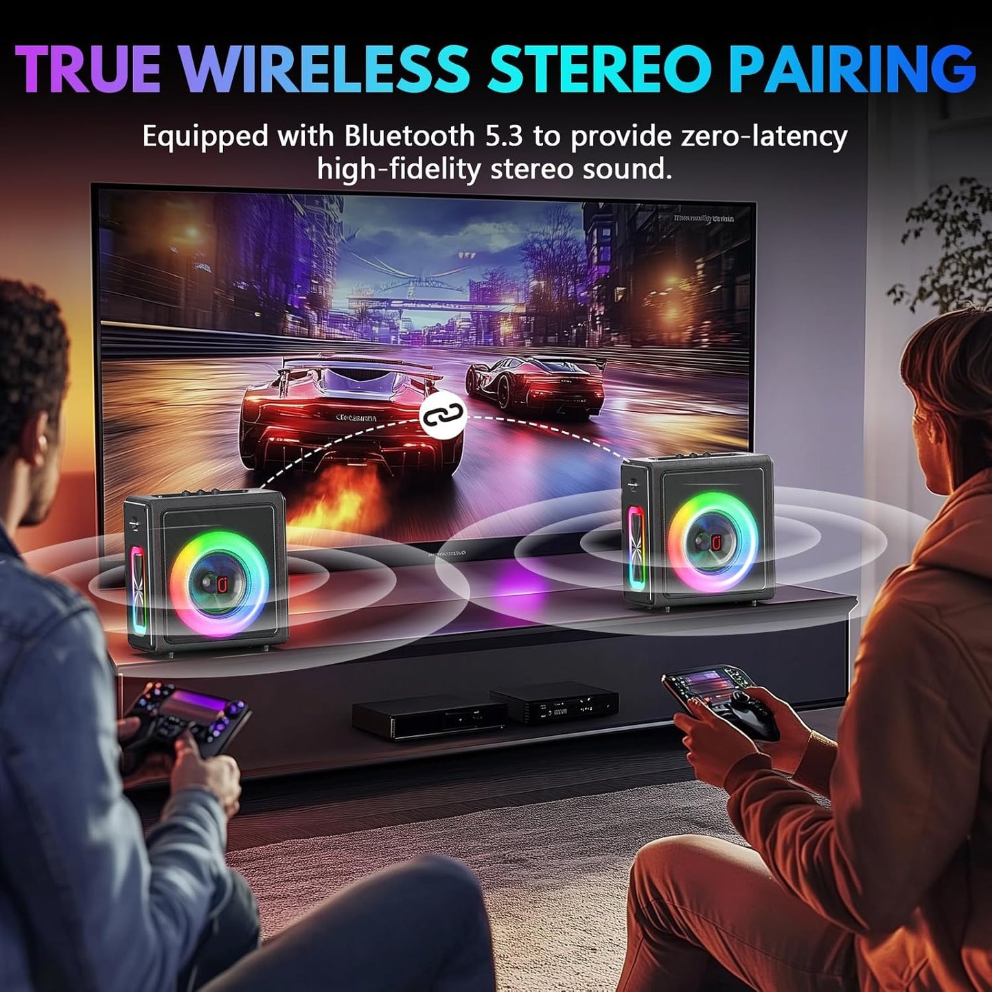 Karaoke Machine, Portable Bluetooth 5.3 Speaker with 2 Wireless Microphones for Adults, PA System with Pitch Correction & Echo Adjustment, Supports TWS/TF Card/USB/AUX/Live for Home Party