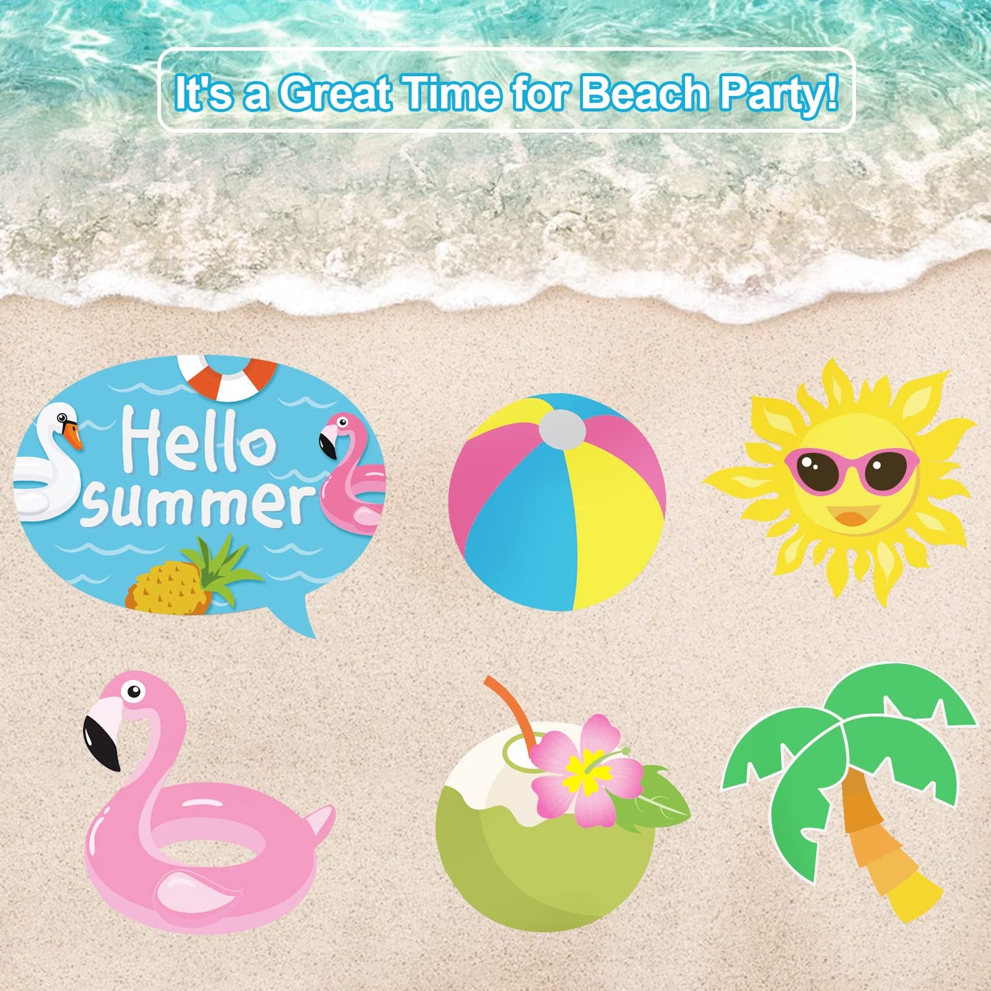 25Pcs Pool Photo Booth Props with Stick, Beach Summer Pool Party Decorations, Hawaiian Party