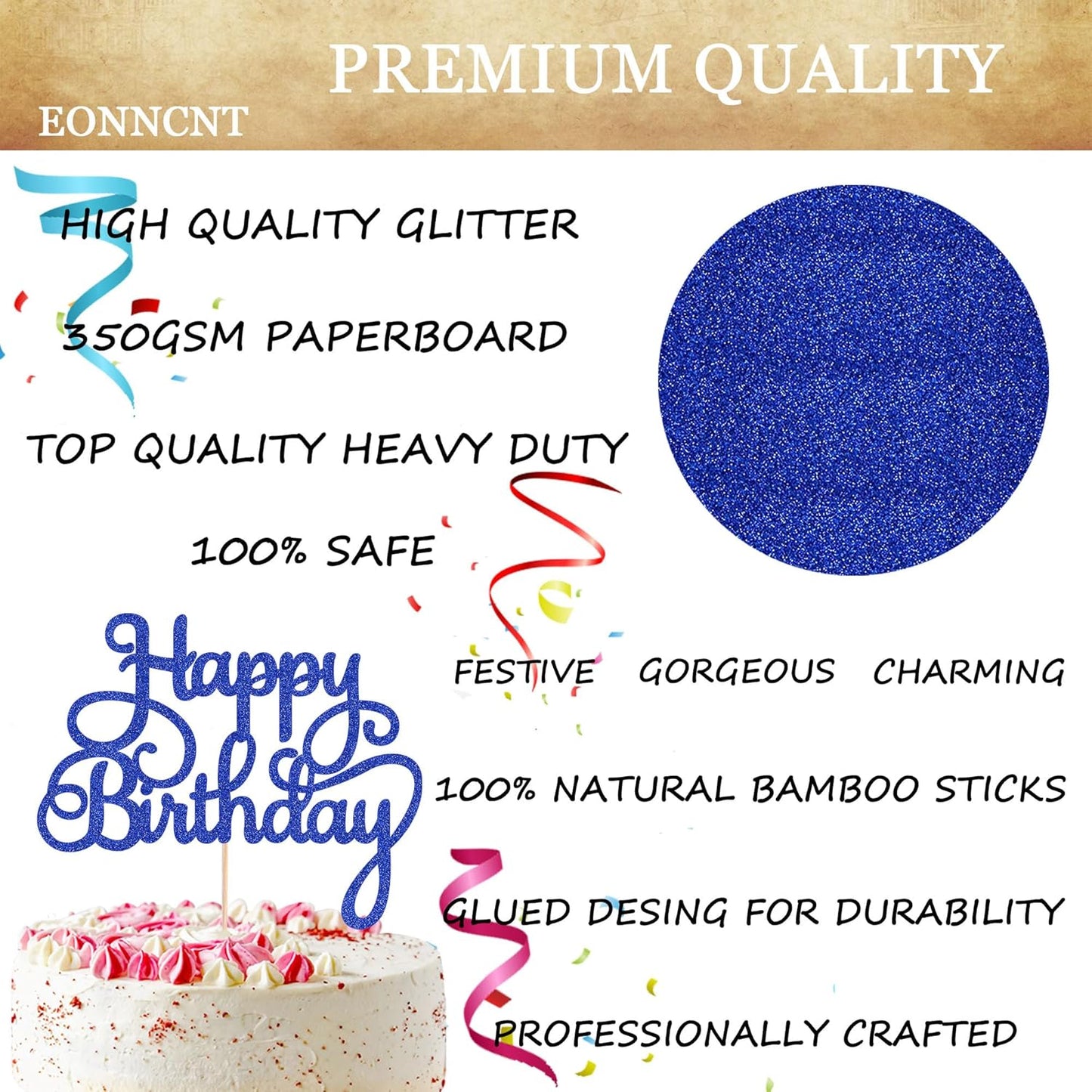 Happy Birthday Cake Topper - Royal Blue Glitter Birthday Party Cake Decoration Supplies - Happy Birthday Cake Decor, for Anniversary/Birthday Party Supplies Photo Booth Props
