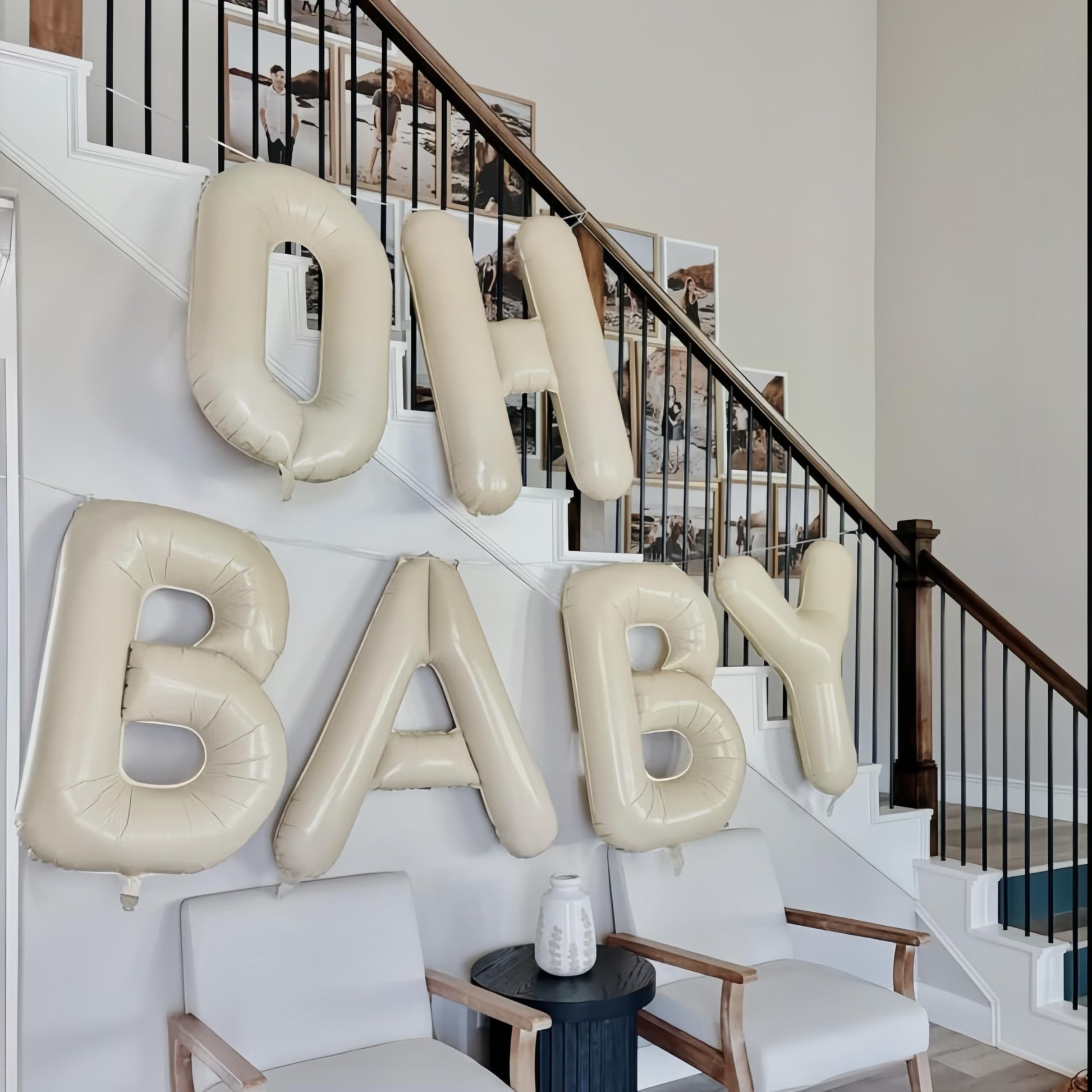 40 Inch Beige OH BABY Balloon for Baby Shower, Large Cream White Oh Baby Balloons Letters with
