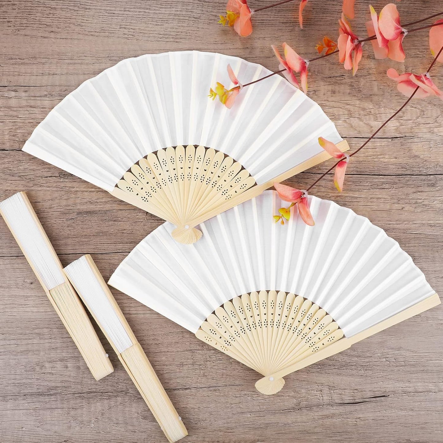 MCEAST 30 Pieces Silk Folding Fans with Bamboo Frames, Handheld Fan Foldable Fan for Wedding Gifts, Party Favors, Home Decoration, White