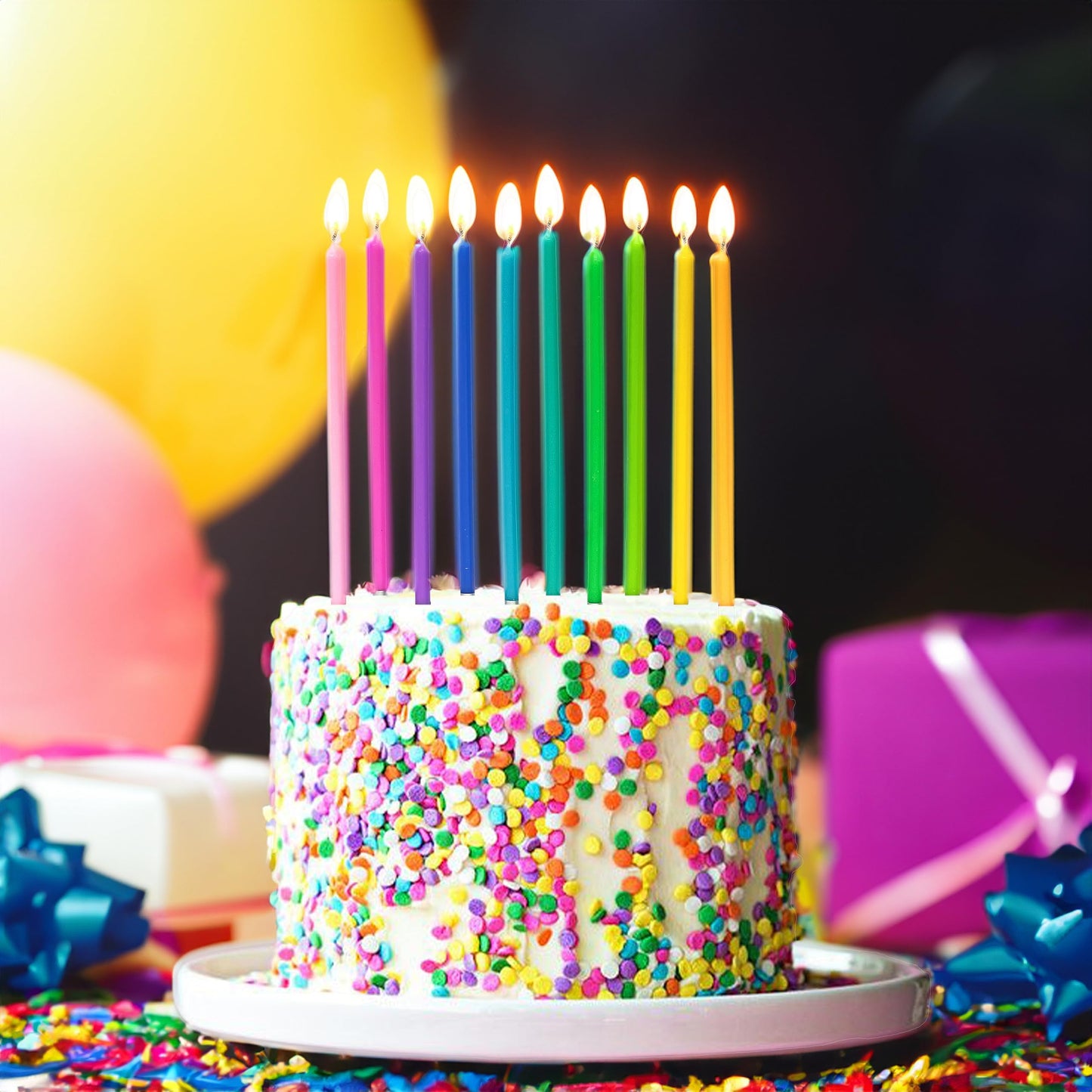 Apluselection 40-Count Rainbow Birthday Candles, Tall Thin Birthday Cake Candles Set, Rainbow