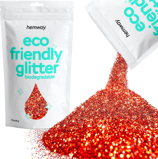 Hemway Biodegradable Glitter Eco Friendly - 100g/3.5oz Bio Cosmetic Safe Sparkle Vegan for Face Eyeshadow Body Hair Festival Makeup Craft - Chunky (1/40" 0.025" 0.6mm) - Red Holographic