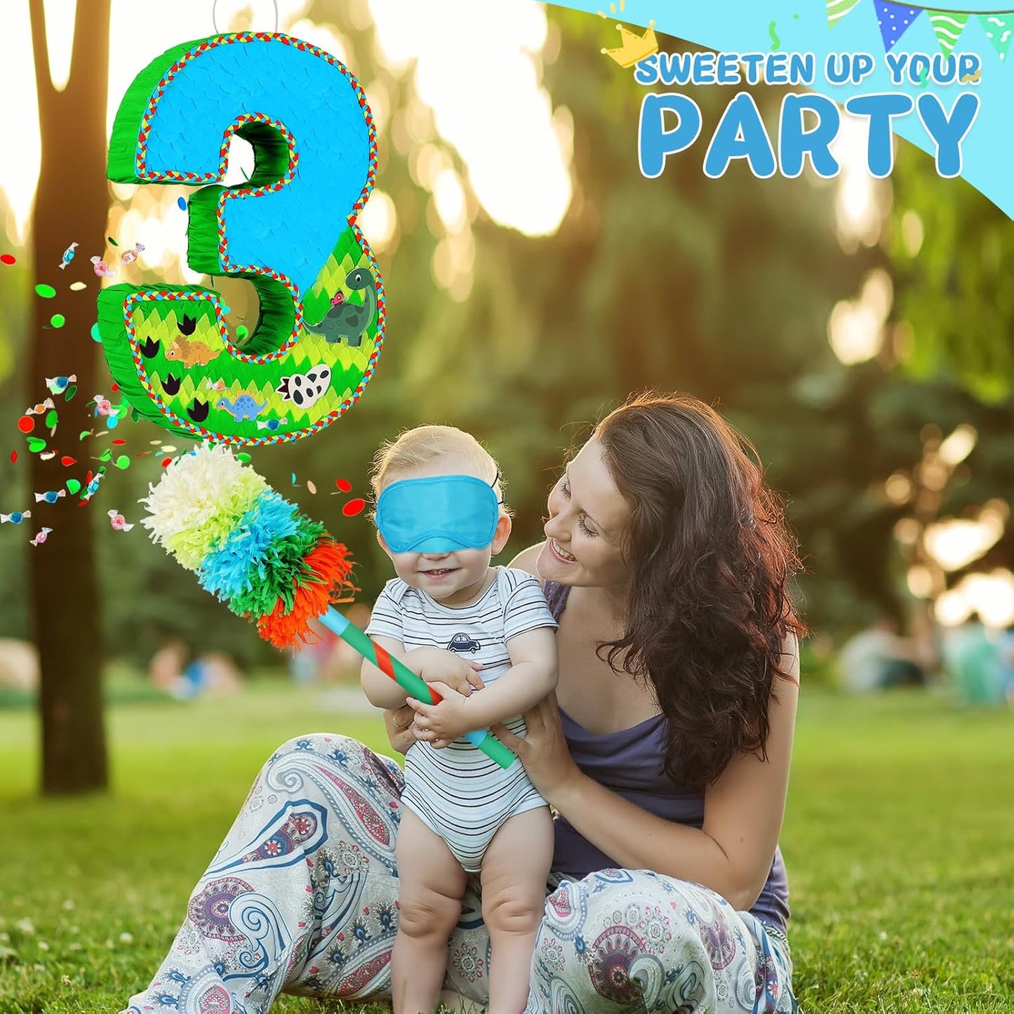 Number 3 Pinata for Birthday Party Decorations, Jungle Dinosaur Piñata Games Toy (3th)