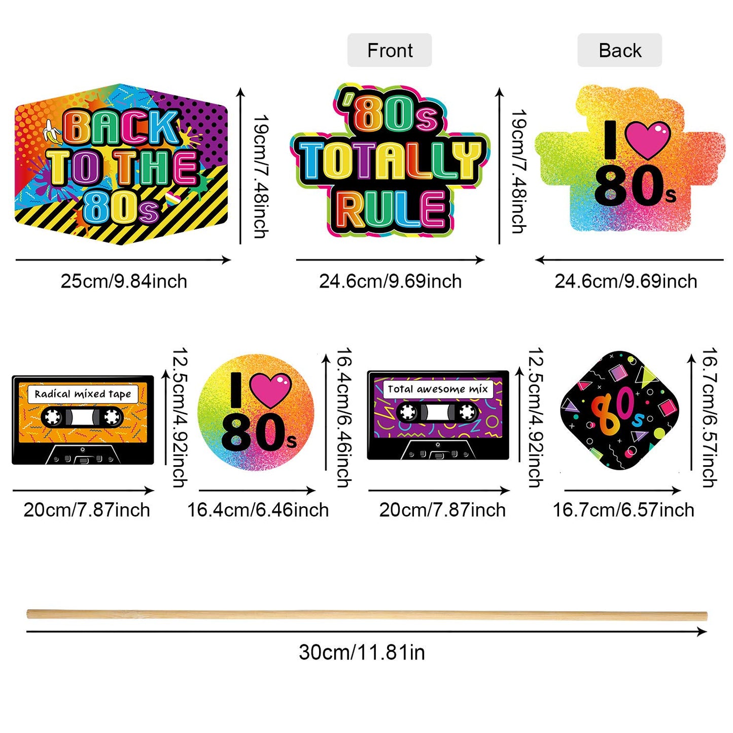 24 Pieces 80's Party Decorations 1980's Retro Centerpiece Sticks Back to 80s Hip Hop or Birthday