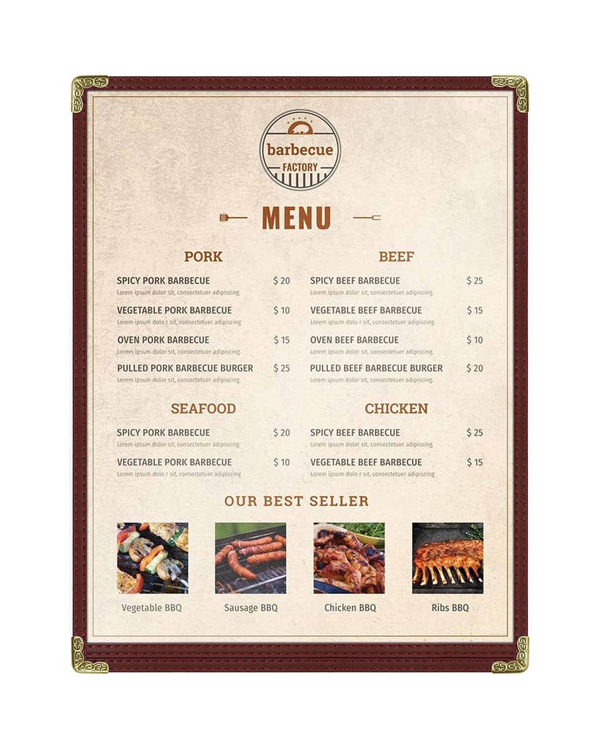 Goodsmart Restaurant Menu Covers – 25 Pack Burgundy 2-View, Top-Loading Menu Holders, Vinyl & Plastic Café Menu Covers, Clear Menu Sleeves, Fits 8.5" x 11", Leather-Style Design, Gold Corners
