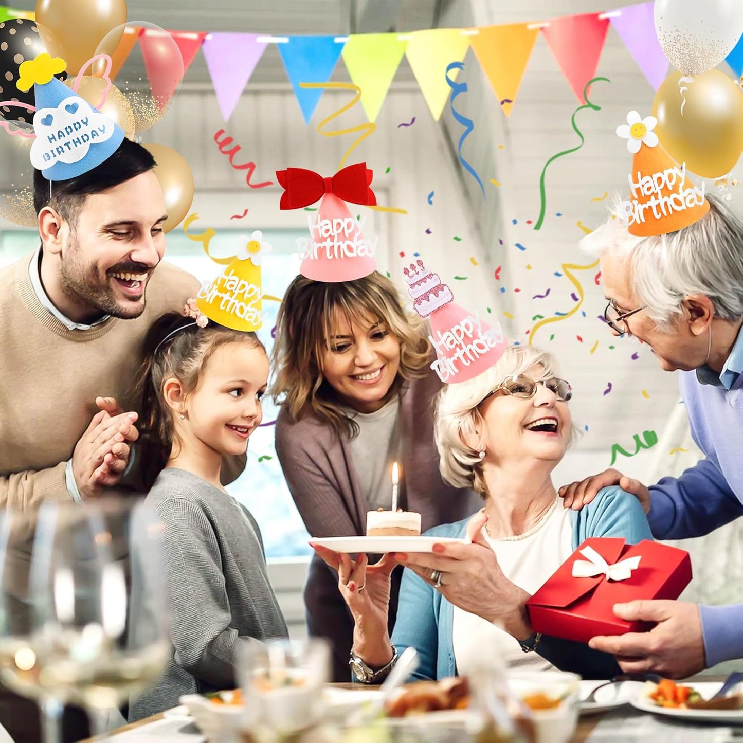 CANREVEL 12 PCS Party Hats for Kids and Adults, Party Headwear, Happy Birthday Hats, Birthday Party Decorations