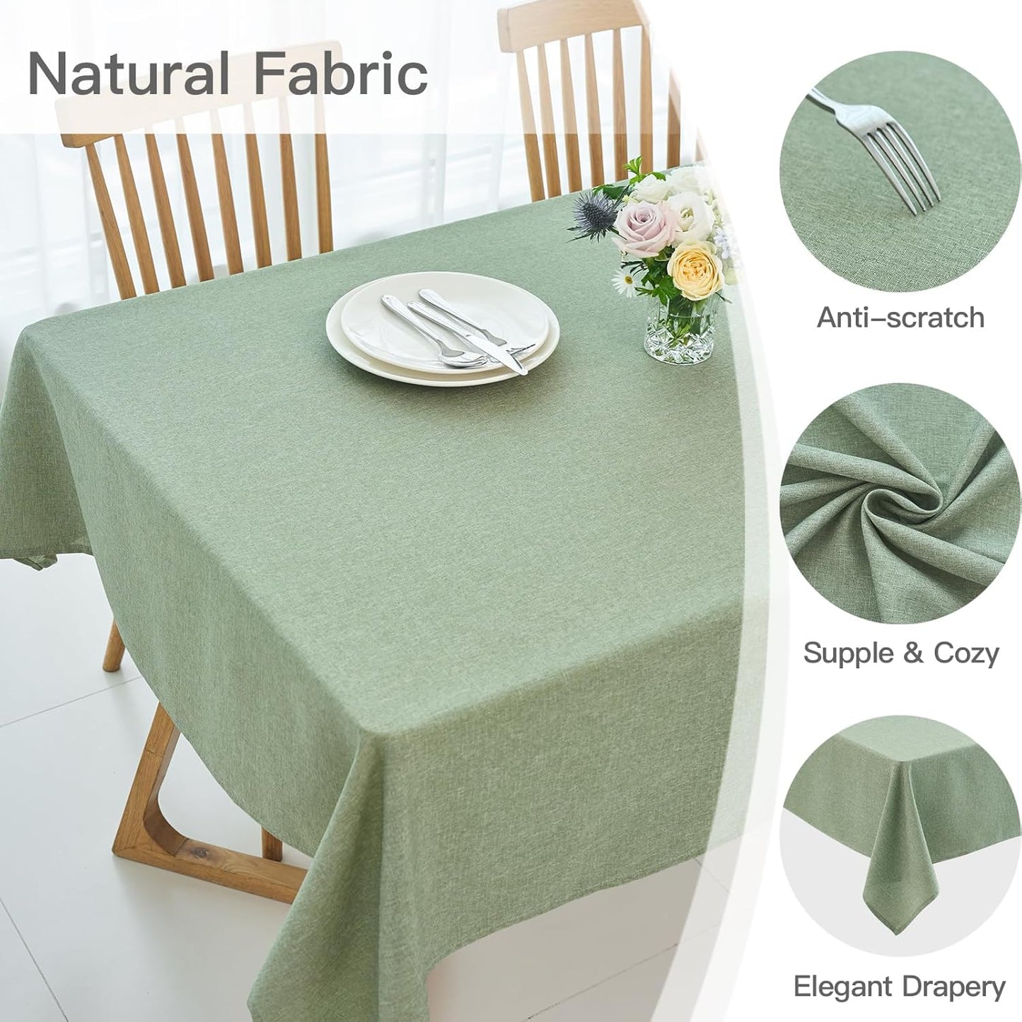 maxmill Square Tablecloth Linen Texture Stain Resistant Waterproof Wrinkle Resistant Washable Soft Table Cloth, Decorative Fabric Table Cover for Dining Room Dinner Party, 52 x 52 Inch, Sage Green