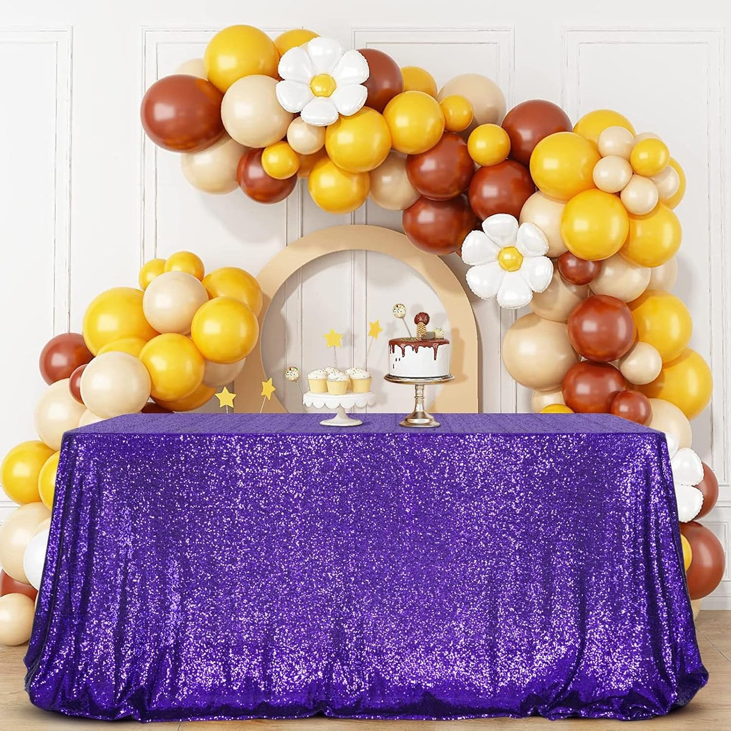 SquarePie Sequin Tablecloth 60 x 102 Inch Purple Sparkly Table Cloth for Halloween Wedding Party
