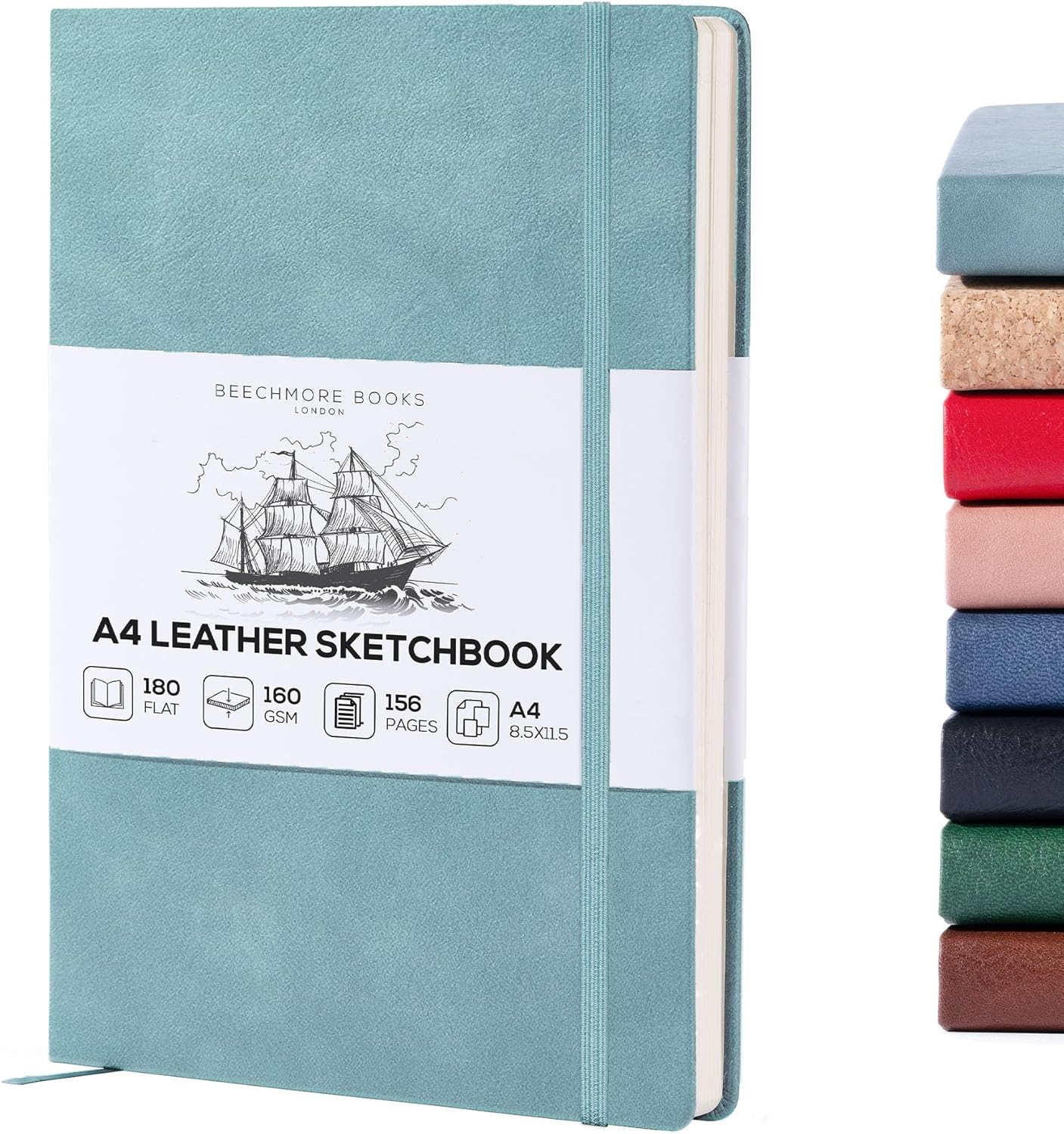 BEECHMORE BOOKS A4 Sketchbook ??8.5x11 Premium Vegan Leather Bound Large Sketch Book Hardcover With 156 Thick 160gsm Perforated Ivory Pages, Blank Sketch Pad, Gift Boxed, Back Pocket, Ribbon Bookmark