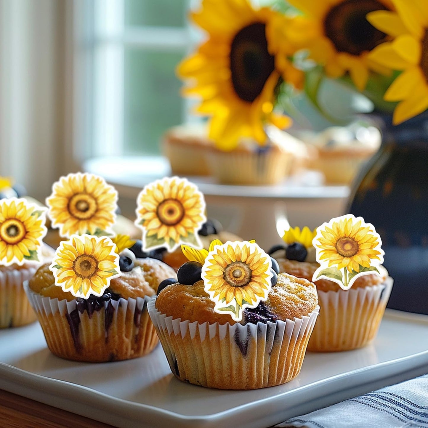 48 Pack Edible Sunflowers Cupcake Toppers Wafer Paper Floiwers Cupcake Picks Edible Yellow Sun Flower Cake Decor for Sunflower Theme Party Wedding Baby Shower Birthday Supplies (Sunflowers)