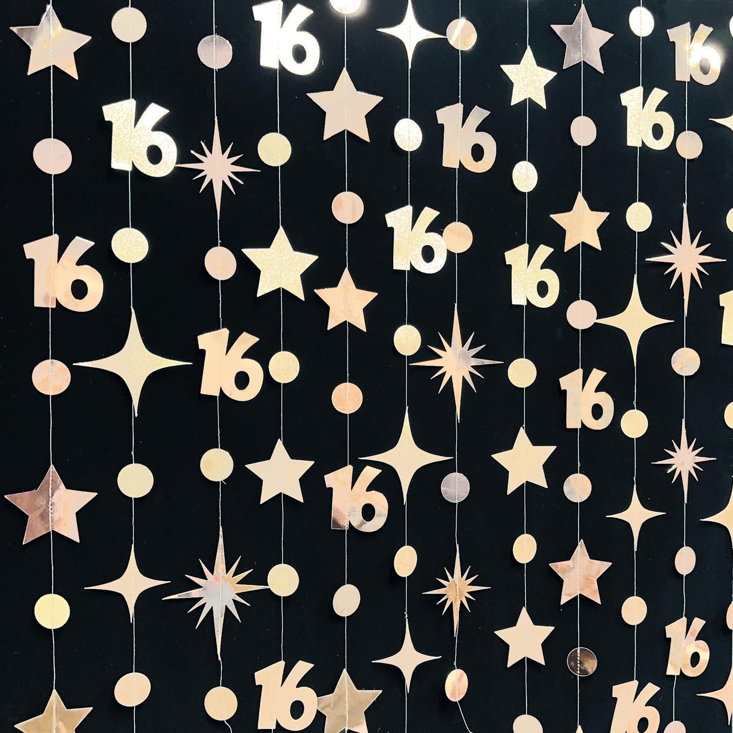Champagne Gold Number 16 Circle Dot Twinkle Star Garland Streamer Bunting Banner Backdrop