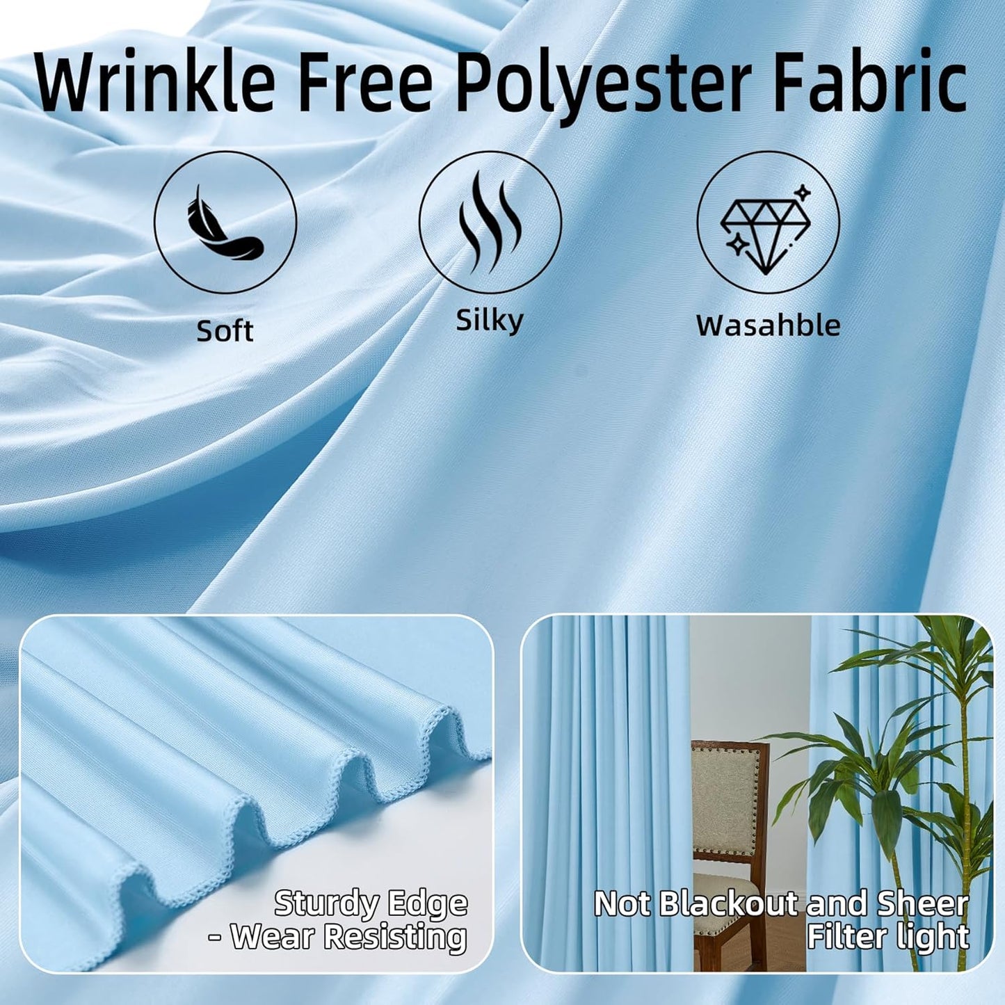 20 x 10ft Wrinkle Free Dusty Blue Backdrop Curtains for Parties Weddings, Thick Silky Polyester Fabric Backdrop Drapes, 4 Panels 5X 10 ft Photo Background Cloth for Birthday Gender Reveal Photography