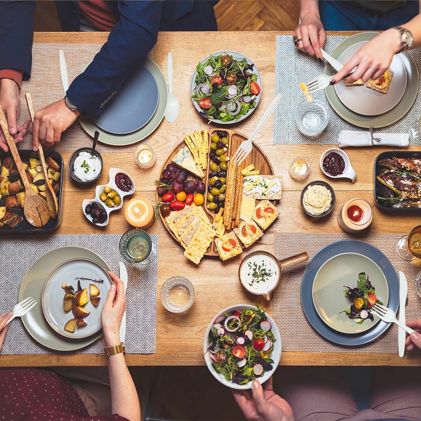 300 Count 100% Compostable Silverware, Ivory White Disposable Silverware, Plastic Forks Spoons Knives Bulk, Compostable Utensils No Plastic Silverware, Compostable Cutlery for Party Office Wedding