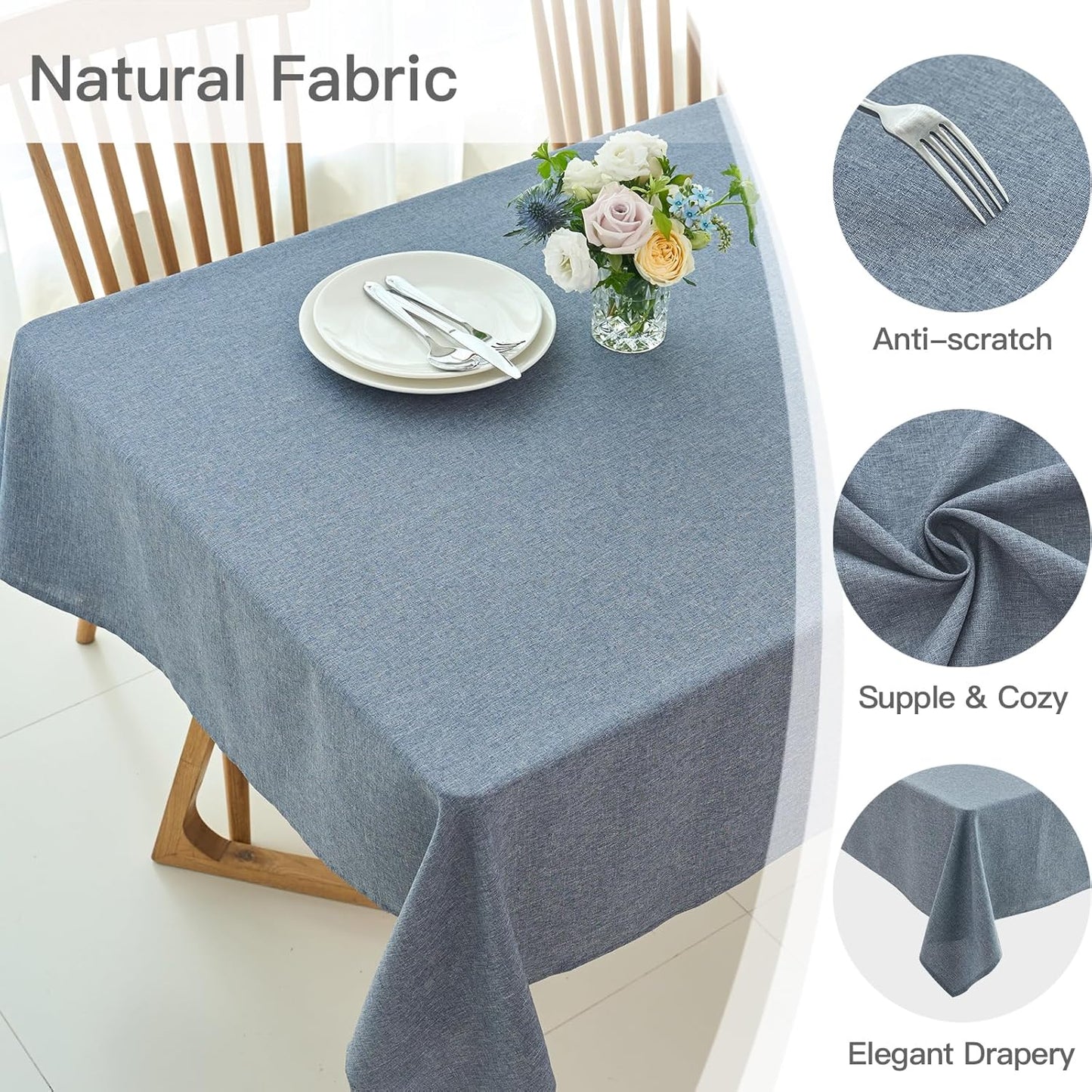 maxmill Square Linen Tablecloth Water Resistance Antiwrinkle Spillproof Stain Proof Fabric Table Cloth, Decorative Fabric Table Cover for Banquet Party Event Holiday Dinner, 70 x 70 Inch, Demin Blue