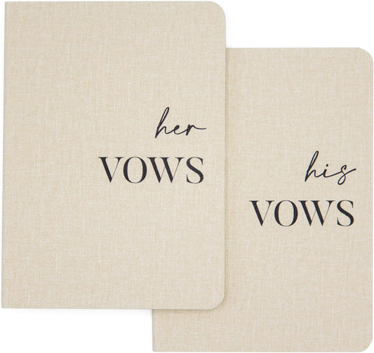 Slim Vow Books (Set of 2 - Design 1) - Soft Cream Canvas Linen Textured Cover Wedding Vow Booklets, Ceremony Speech Promise Notebook Journal, Gift for Newly Engaged Couple, 48 Lined Pages, 5.75" x 4"