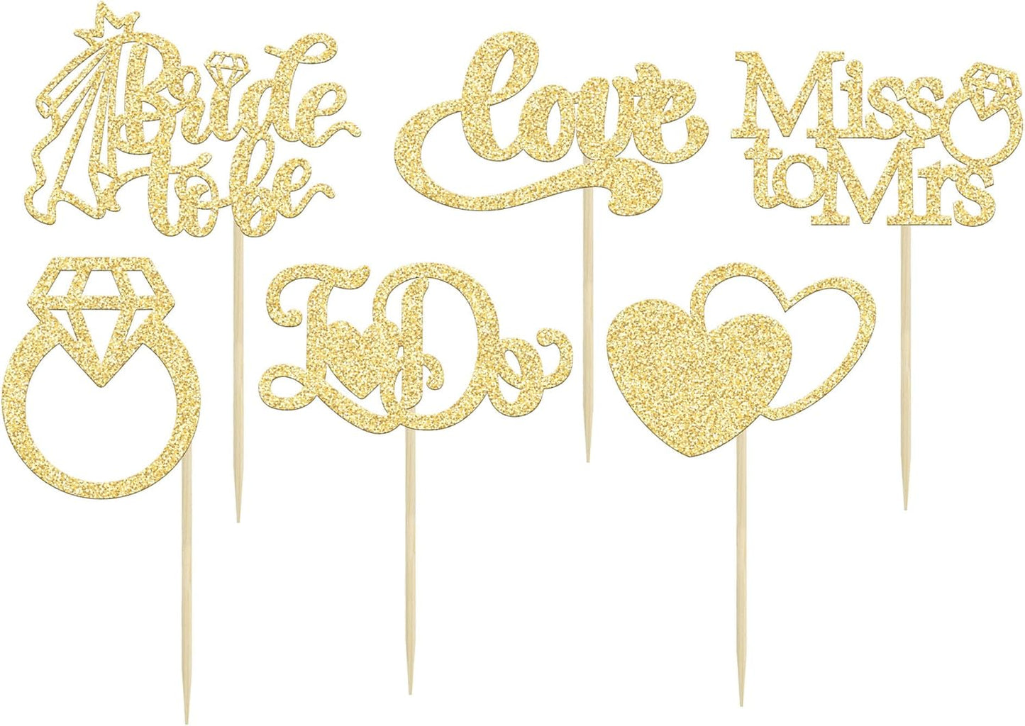 Gyufise 24Pcs Bride to Be Cupcake Toppers Gold Glitter I Do Love Heart Ring Miss To Mrs Cupcake Picks Bridal Shower Cake Decorations for Wedding Engagement Bachelorette Party Supplies