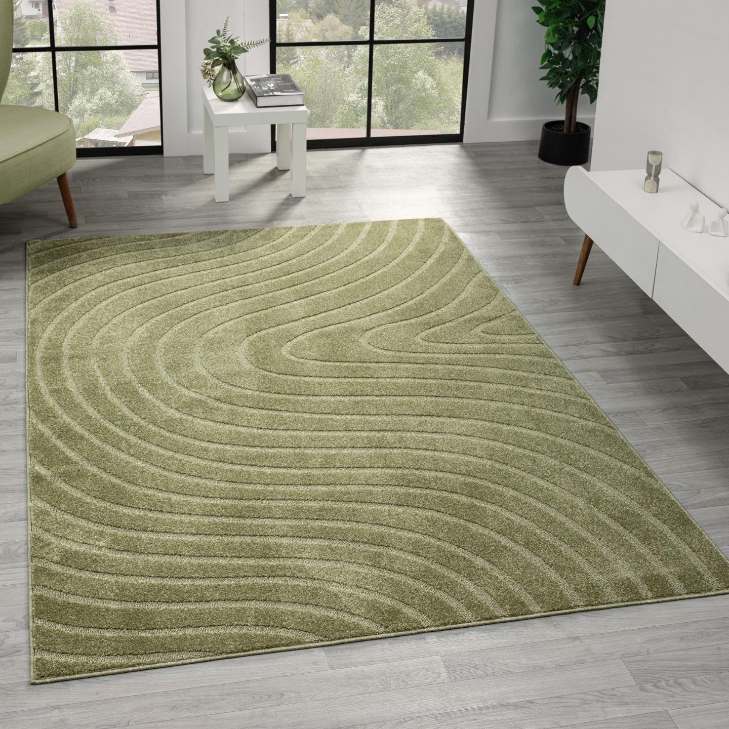 LUXE WEAVERS Modern Geometric Wave Green 9x12 Area Rug, Contemporary Stain Resistant Carpet