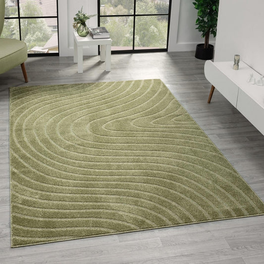 LUXE WEAVERS Modern Geometric Wave Green 8x10 Area Rug, Contemporary Stain Resistant Carpet