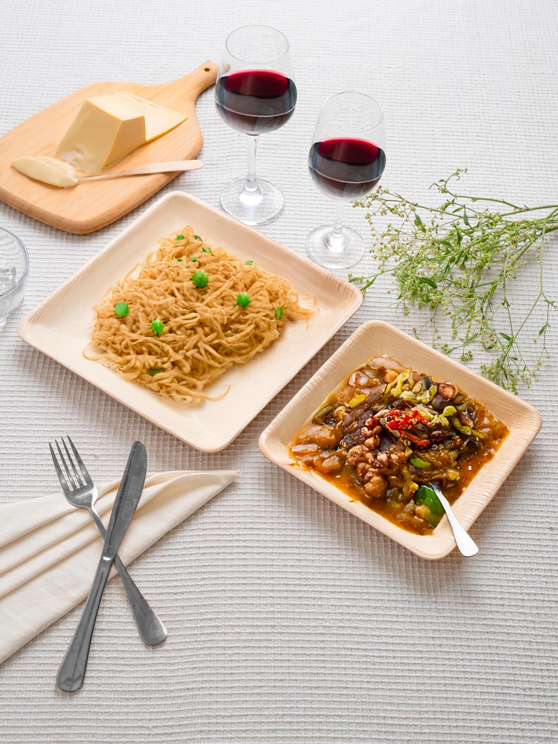 Luxe Designs Palm Leaf Plates - Eco-Friendly Alternative to Bamboo & Plastic - Heavy-Duty Compostable & Biodegradable Party Plates - Microwave & Oven Safe Dinnerware - 50 10"x25 & 8"x25 with Utensils