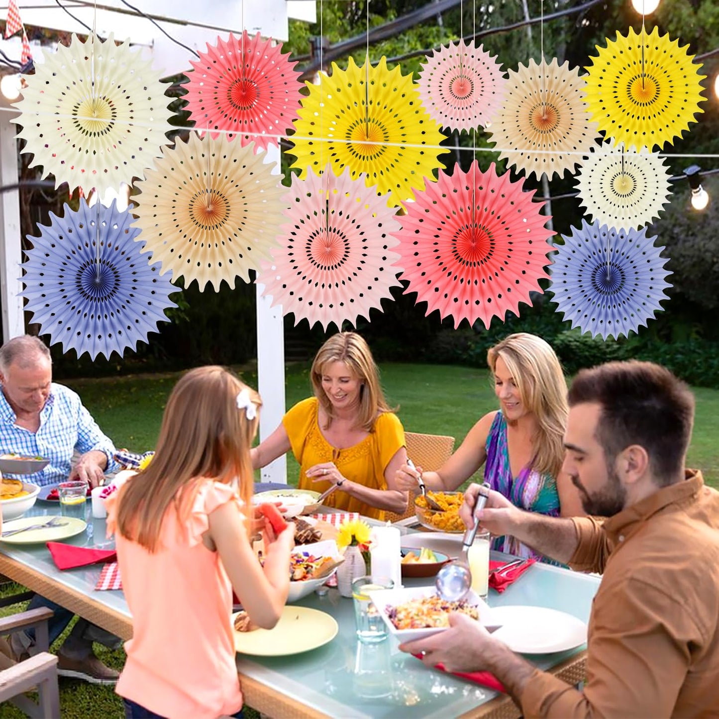 BestoFun 12PCS Paper Fans Light Color Party Decorations Tissue Paper Flowers Decorations for Girl