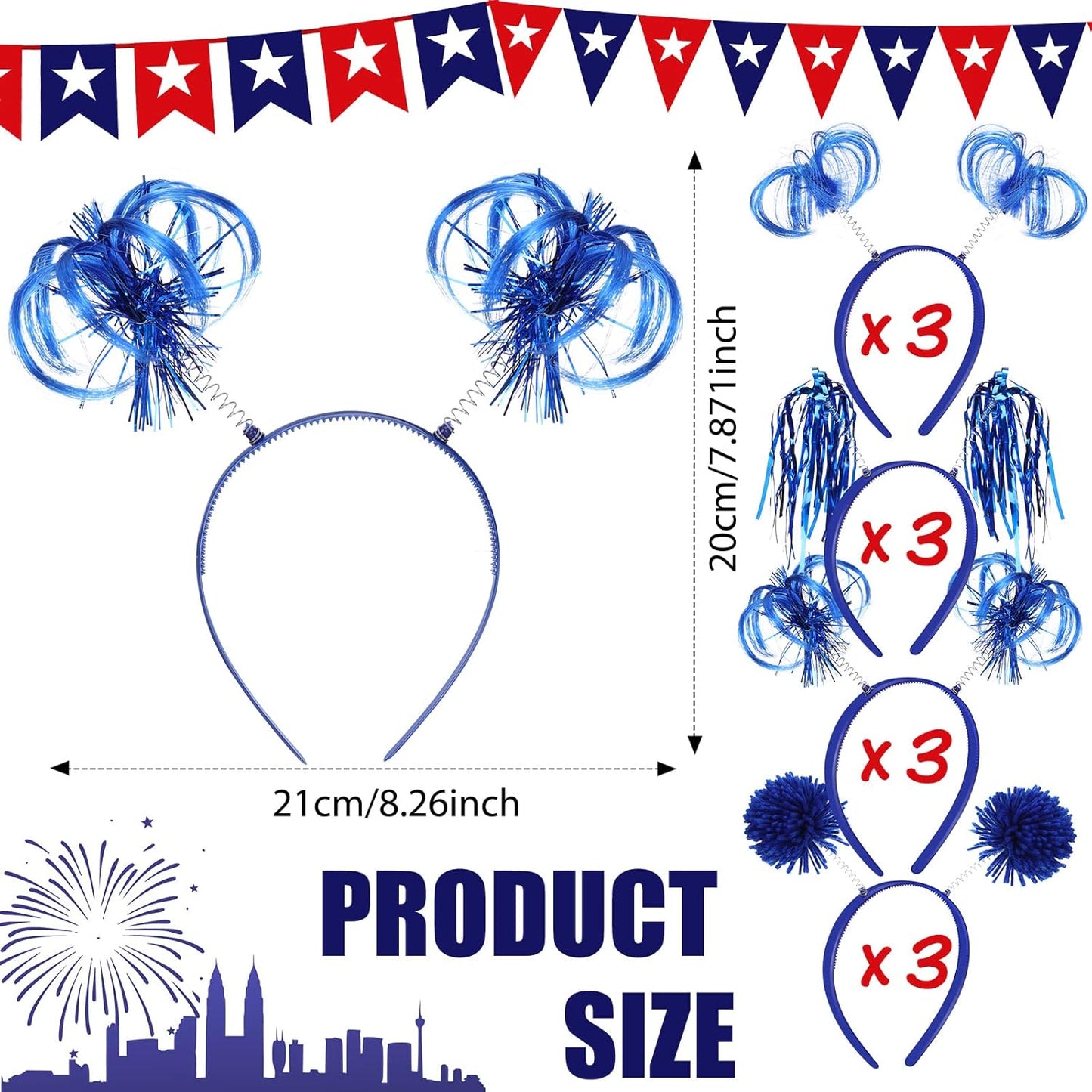 Censen 12 Pcs Halloween Pom Pom Party Headbands Tinsel Ponytails Spirit Head Bopper Headwear for Christmas Birthday Holiday