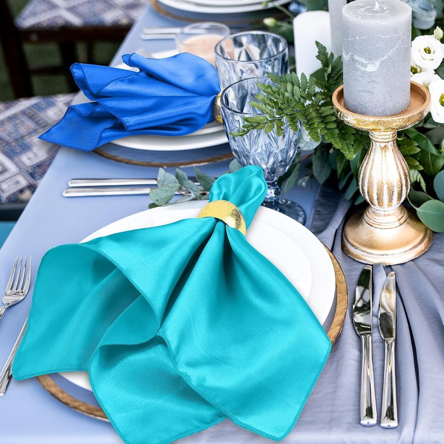 Aneco 12 Pieces Satin Napkins Soft Dinner Napkins Multicolor Square Weddings Table Napkins 17 x 17 Inches for Restaurant Weddings Party Dinner Decoration (Rainbow)