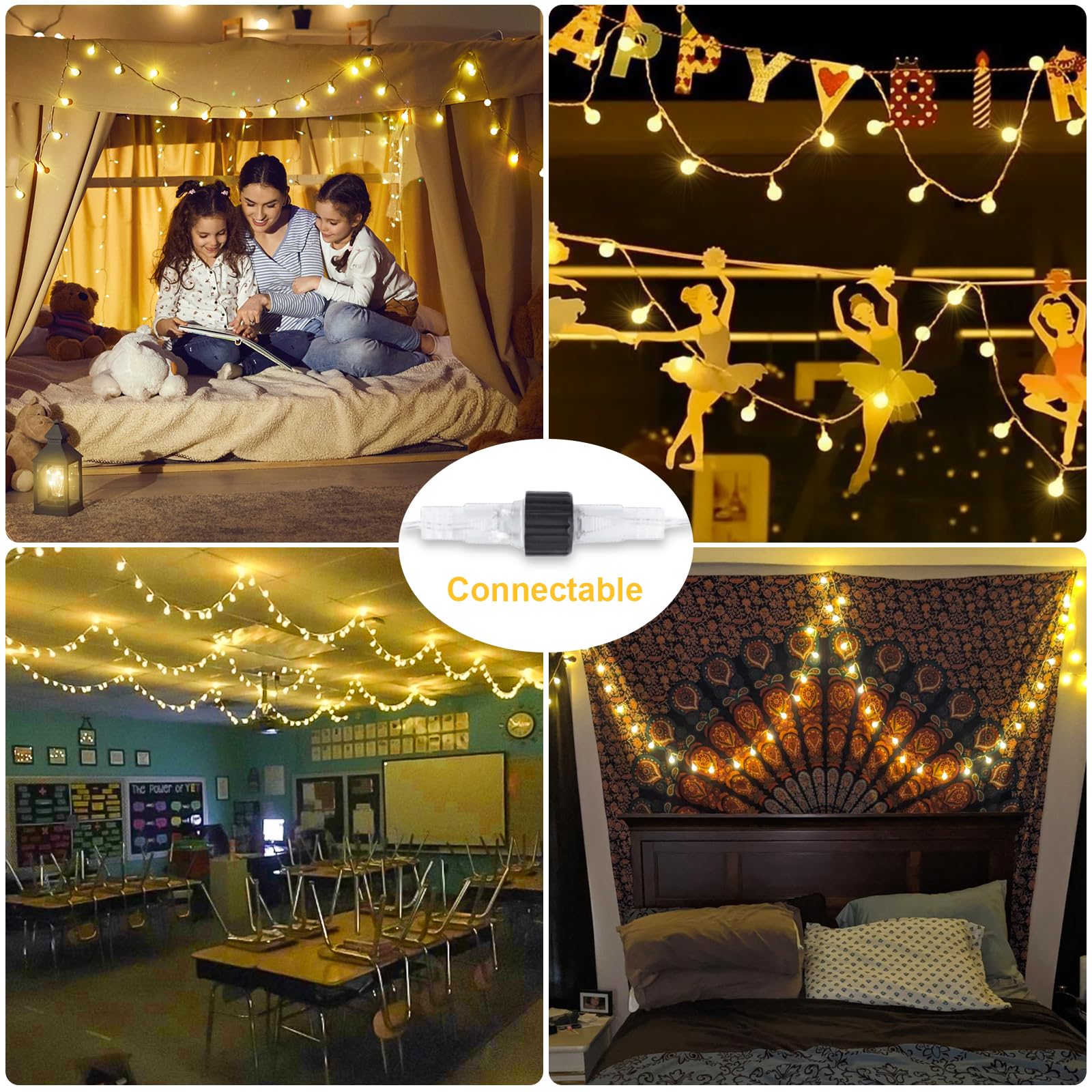 JMEXSUSS 100 LED Globe String Lights Indoor Bedroom, 33ft Classroom Lights