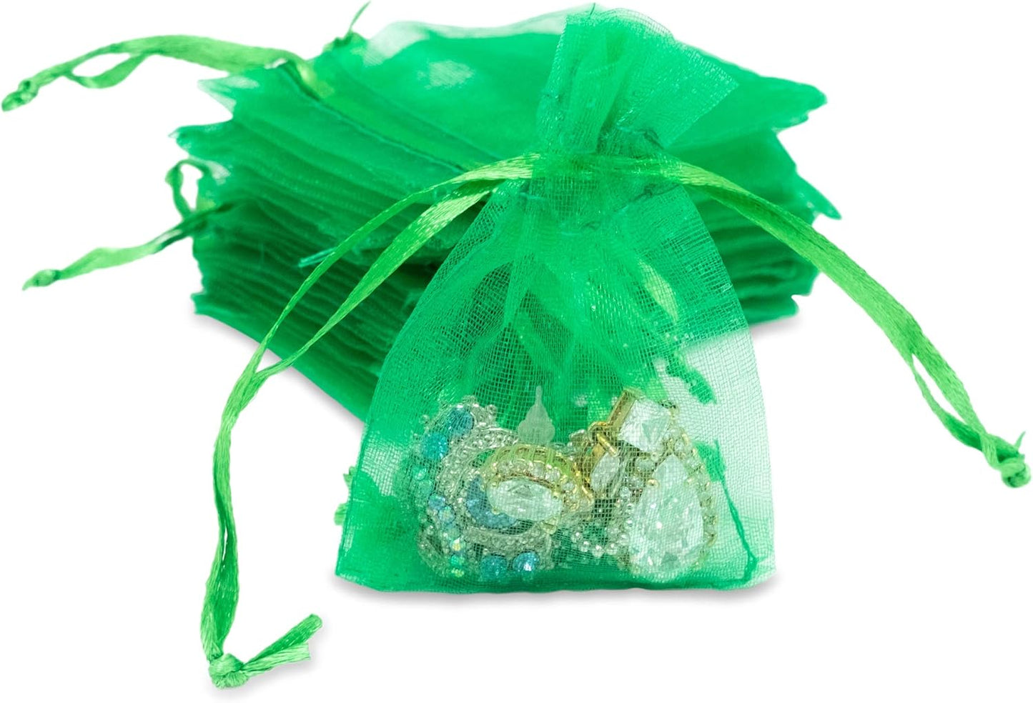 TheDisplayGuys 48-Pack 2" x 2-3/4" Light Green Sheer Organza Gift Bags with Drawstring, Jewelry Candy Treat Wedding Party Favors Mesh Pouch