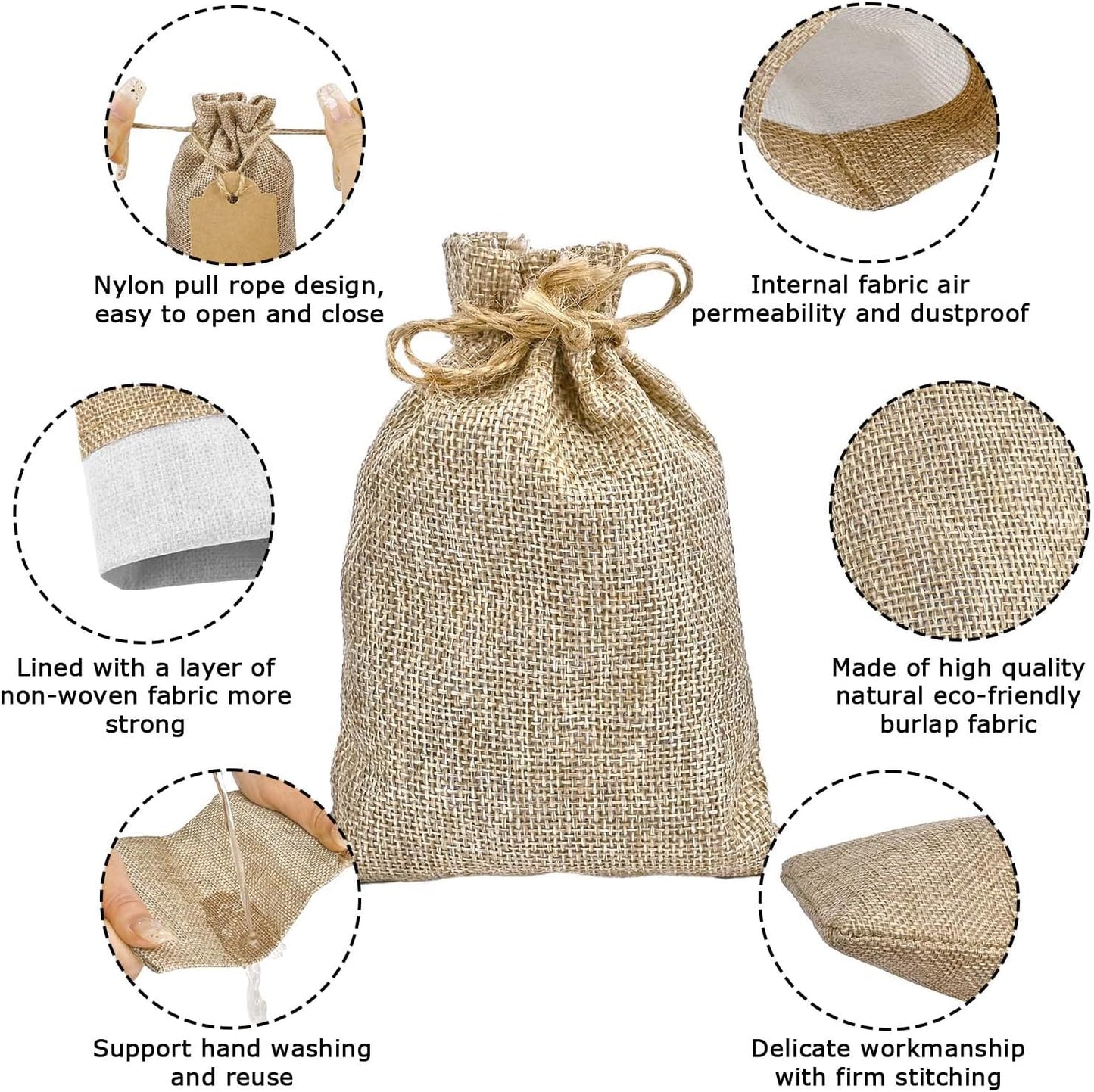 Jutieuo 25pcs Small Burlap Bags with Drawstring - 4x6 Inch Reusable Premium Linen Sacks Bags with Tag and String, Mini Gift Bag for Wedding Party Favor, Jewelry Pouches, Coffee, DIY Craft