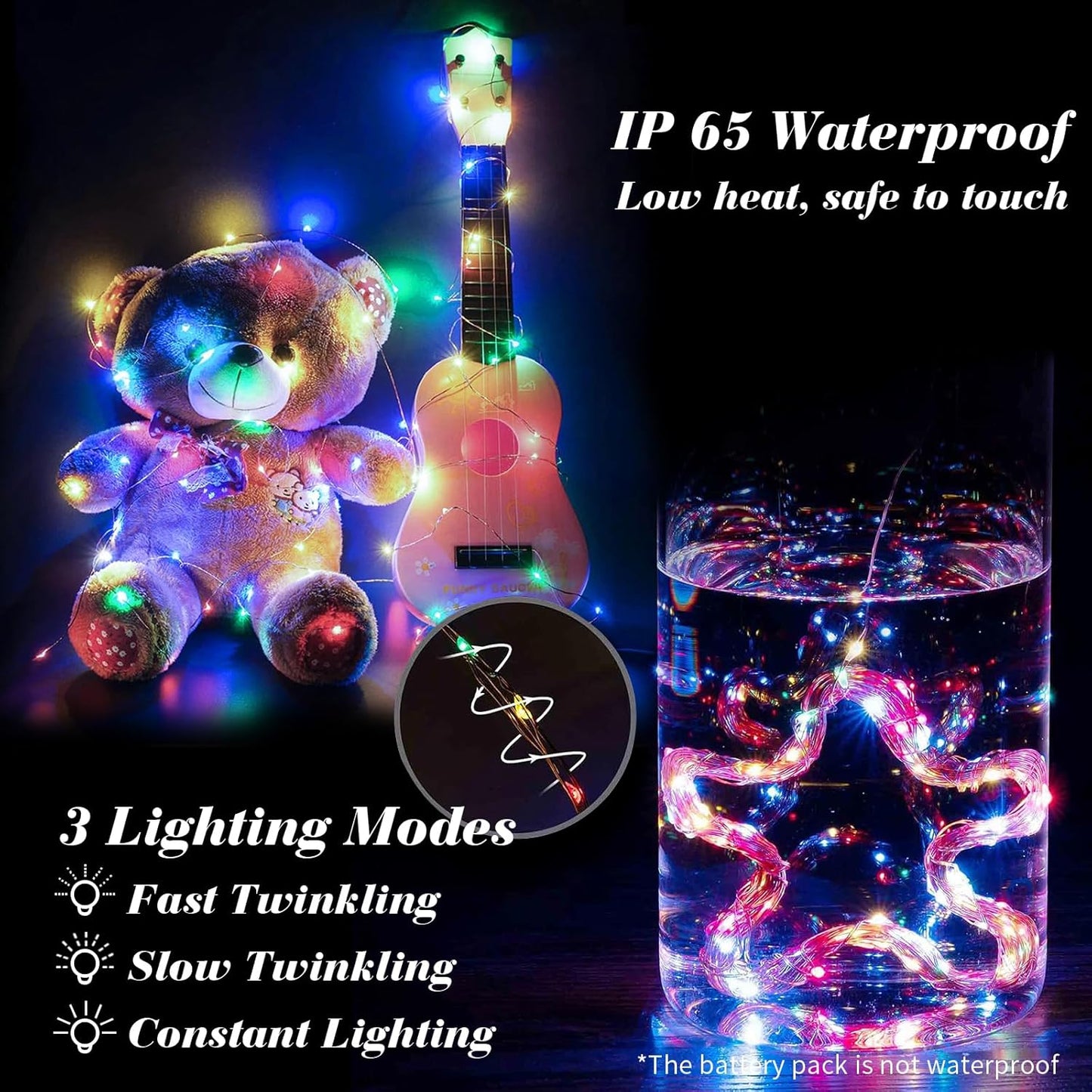 ZGWJ 24 Pack Fairy Lights Battery Operated, 7ft 20 Mini LED Fairy String Lights Silver Wire 3 Modes for DIY, Parties, Wedding, Bedroom, Halloween Christmas Decoration Multicolor