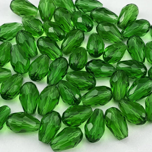 130pcs 6x8mm Teardrop Crystal Glass Beads for Jewelry Making, Faceted Vertical Hole Teardrop Glass Spacer Beads for Wind Chimes Bracelet Earring Necklace DIY Craft(Grass Green)