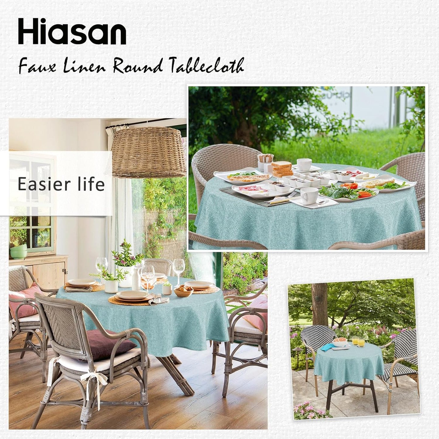 Hiasan Round Tablecloth 30 Inch Linen - Wrinkle and Stain Resistant Washable Polyester Fabric Table Cloth for Dining Room Kitchen Party, Aqua