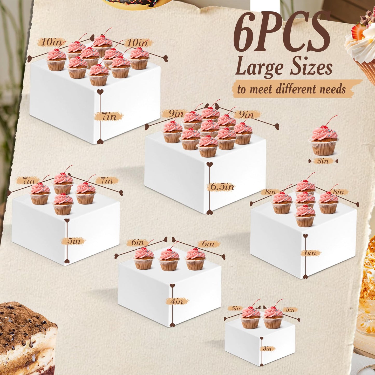 6 PCS Buffet Risers, Large Food Risers for Buffet Table, Dessert Display