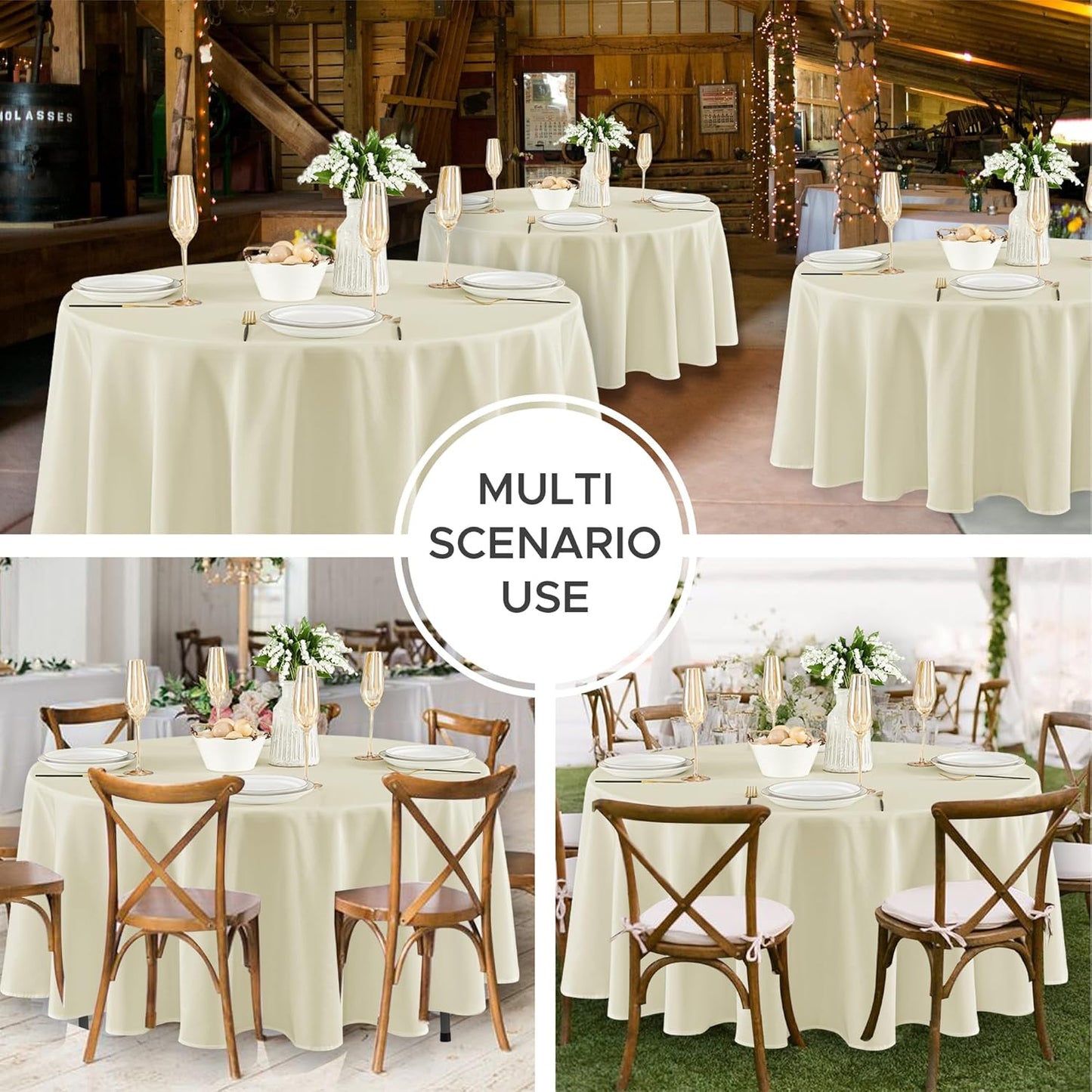 Fitable 8 Pack Round Tablecloths: Stain Resistant Wrinkle Free Circle Table Clothes, Washable Reusable Polyester Table Covers for Wedding Party Birthday Banquet Reception(Ivory, 84 Inch)