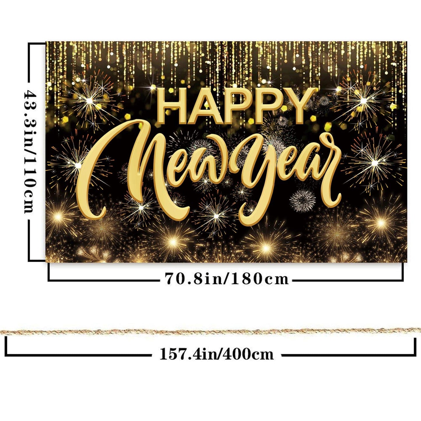 Happy New Year Hanging Extra Large Fabric Sign Poster Background Banner with Firework Pattern for