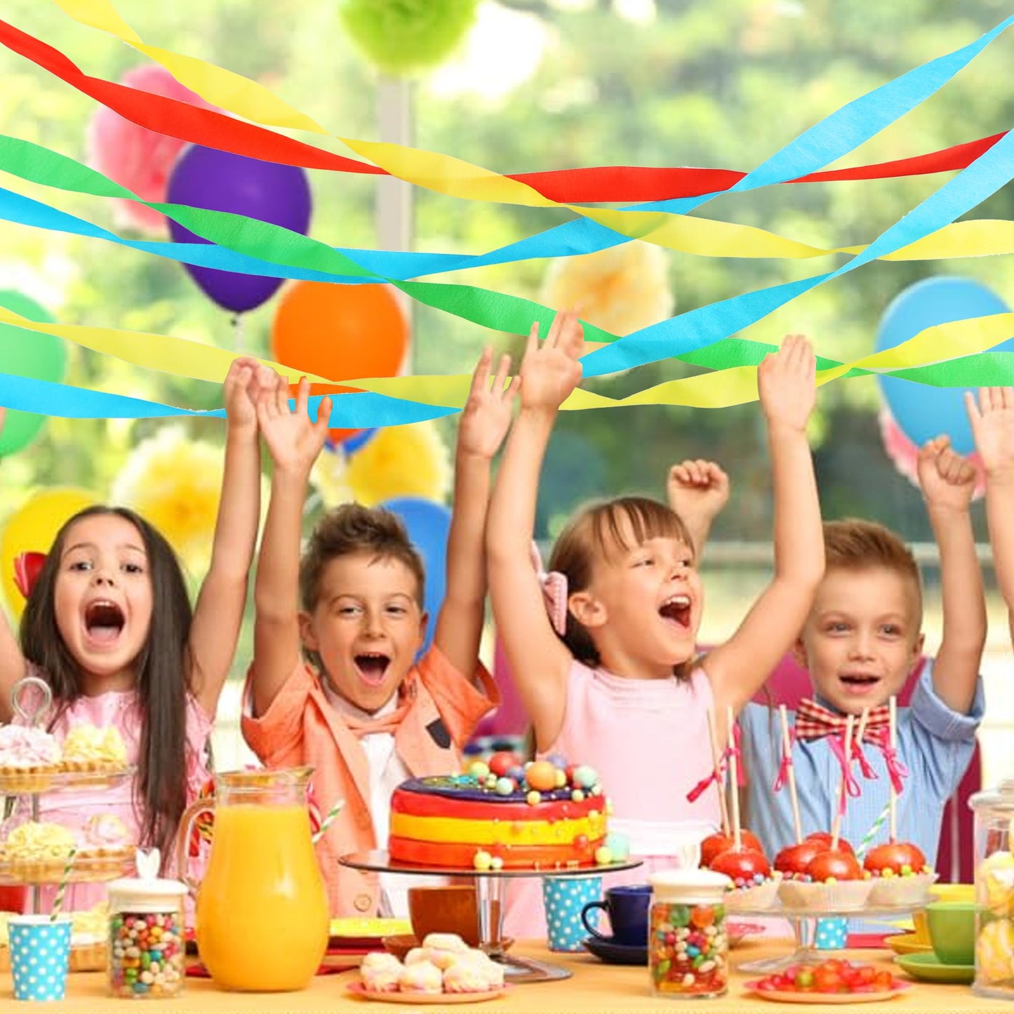 BEISHIDA 8 Rolls Red Yellow Blue and Green Crepe Paper Streamers for Carnival Circus Sesame Street
