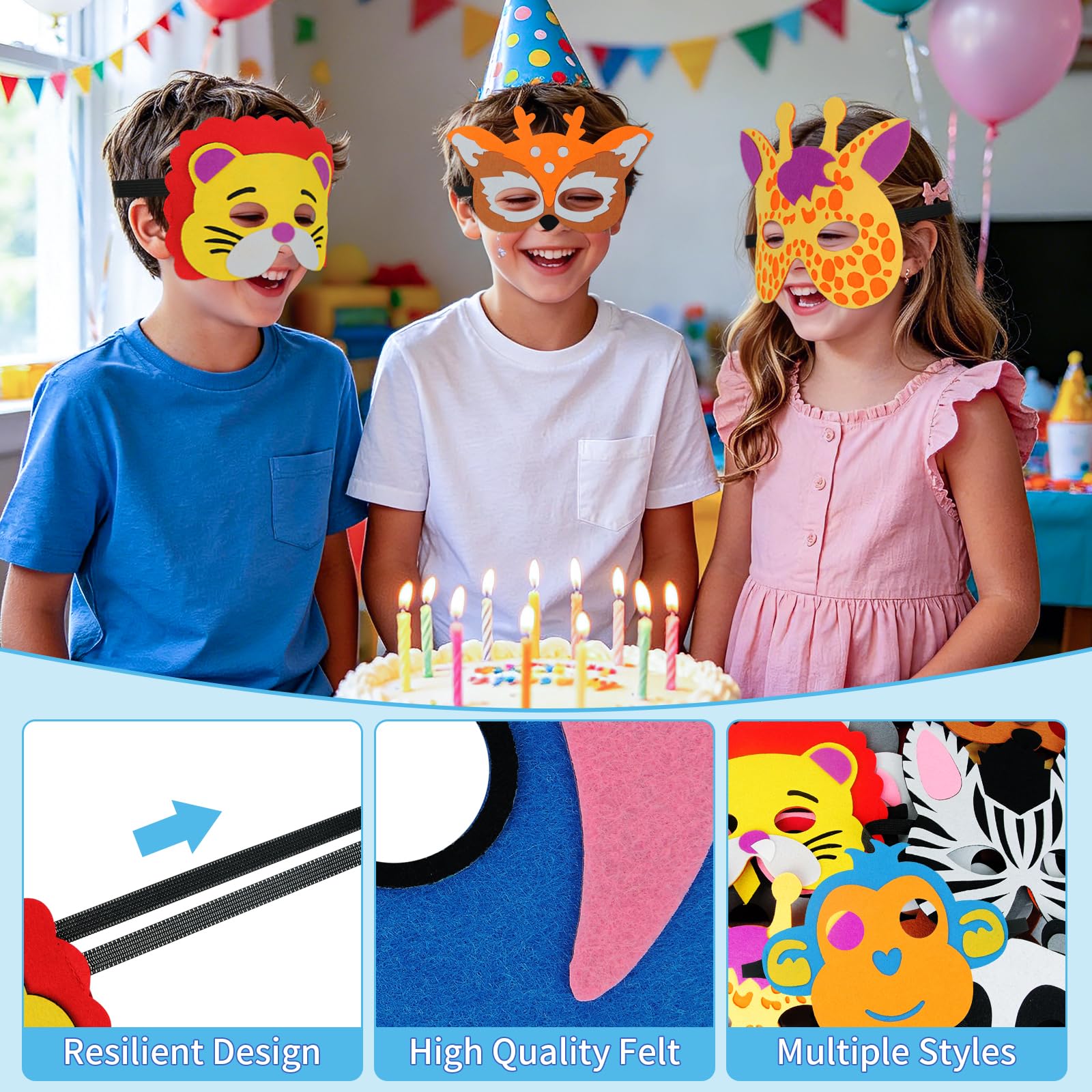 30 Pieces Felt Animal Masks for Kids Jungle Theme Party Favors Supplies