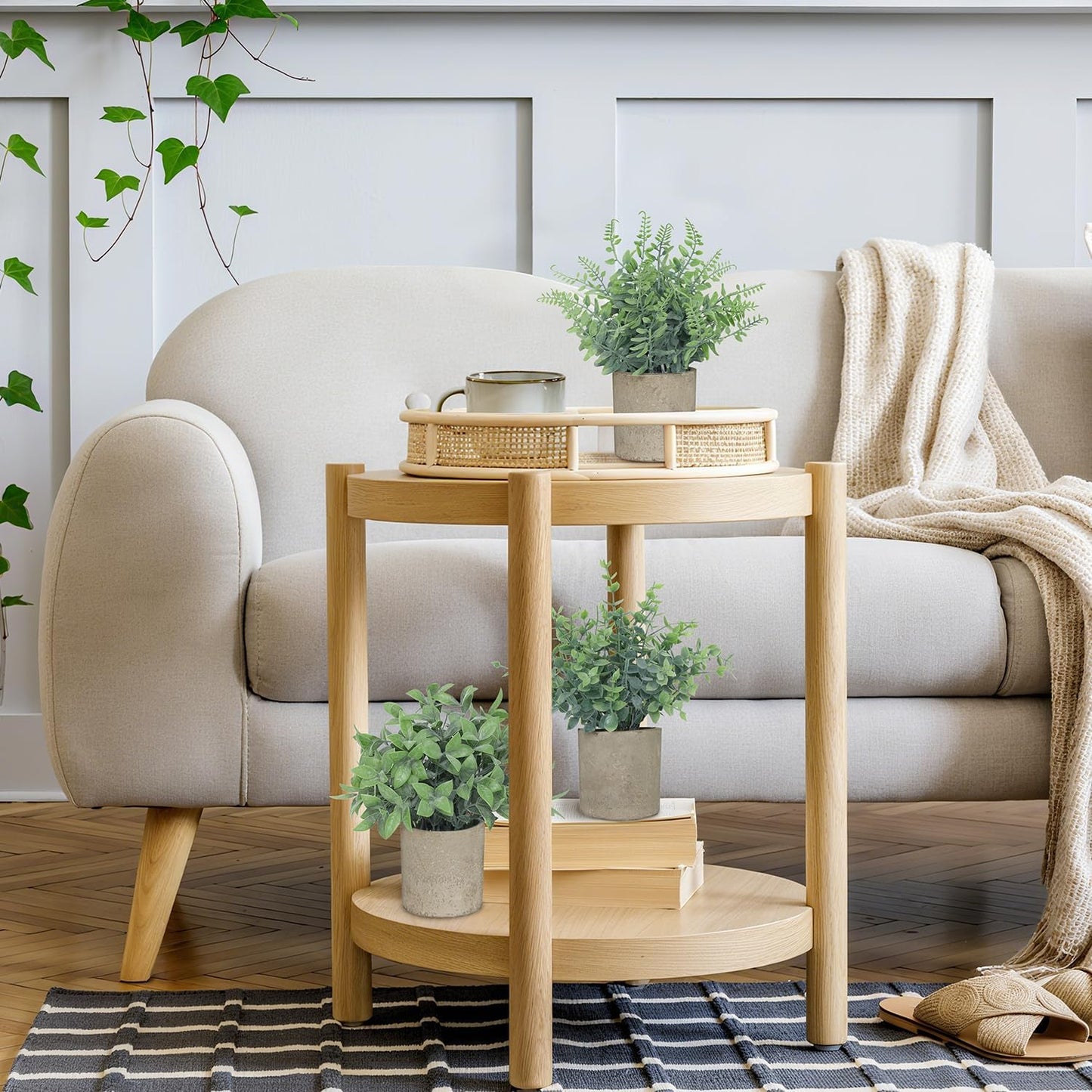 3 Pack Small Fake Plants, Artificial Eucalyptus, Boston Fern & Boxwood Leaves with Gray Paper Pulp Pots, Small Potted Faux Greenery for Home Decor, Bathroom, Shelf, Indoor&Outdoor Decoration